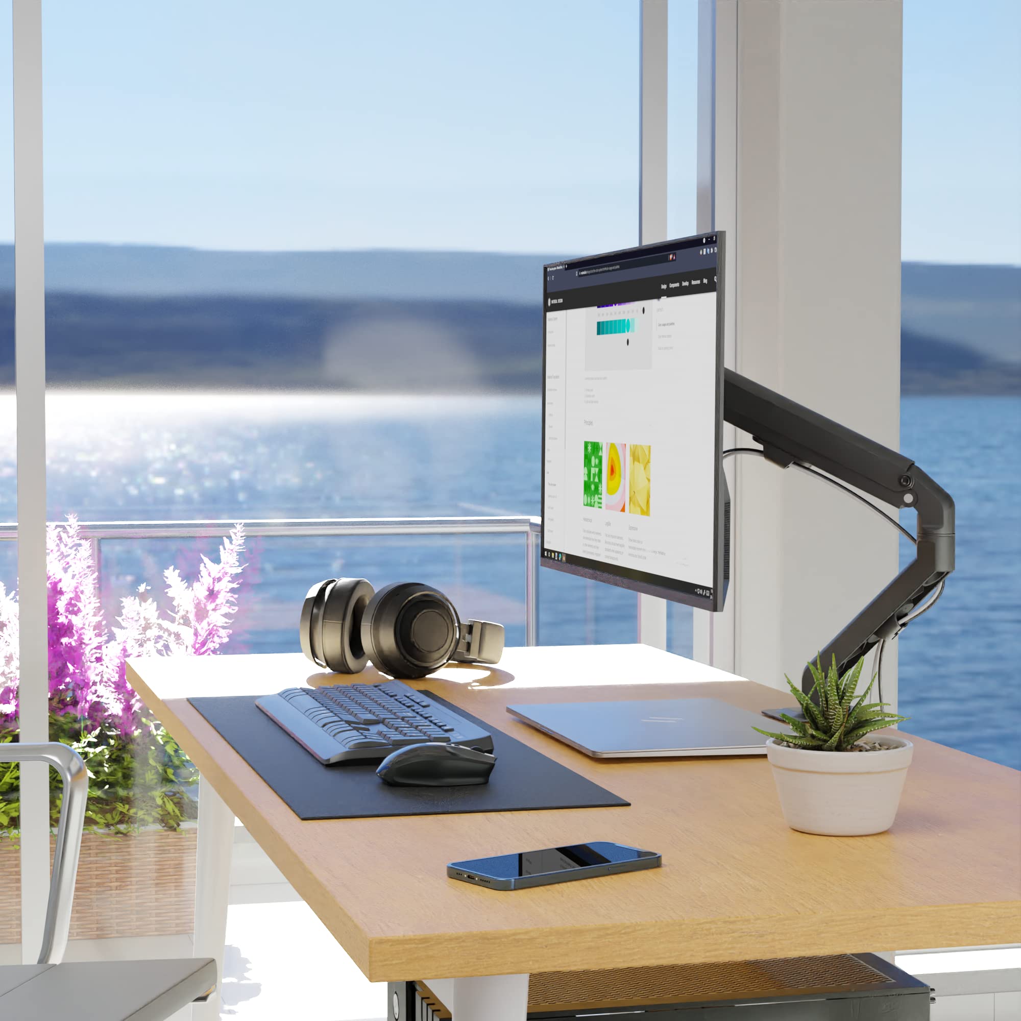 ACROPAQ - Braccio monitor - Braccio a molla, Girevole 360°, Per schermi da 17-27 pollici, Veloce da montare - Monitor arm, Braccio monitor scrivania - Nero