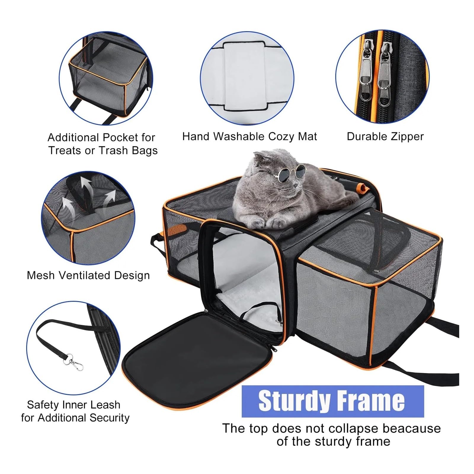 MUSM Arnés De Viaje For Mascotas con Capacidad For hasta 24 Libras, Arnés For Perros Y Gatos Expandible Reversible Grande, con Almohadillas Y Bolsillos De Forro Polar