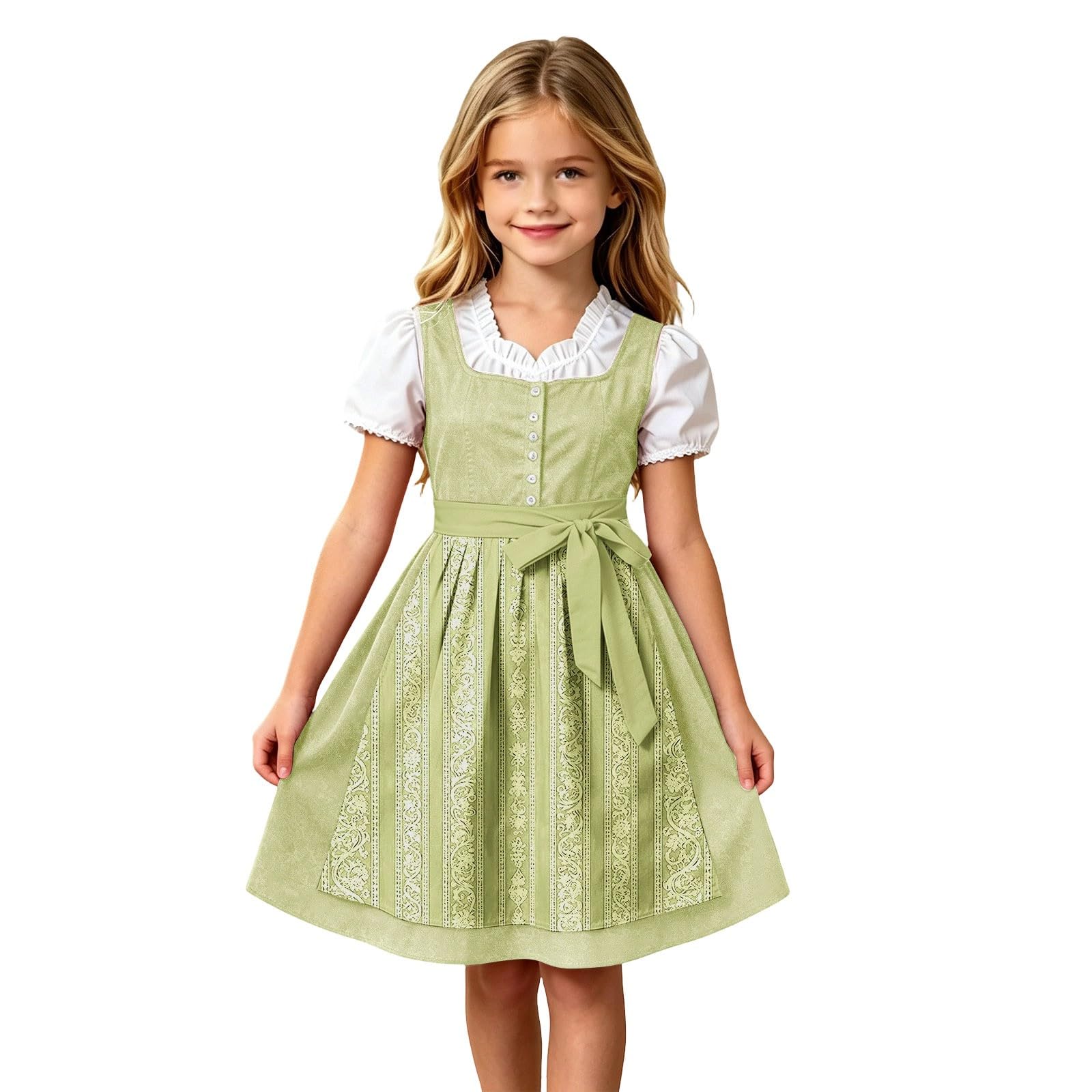 Girls Oktoberfest Costume Bavarian Beer Festival Dirndl Dress with Apron — image 1