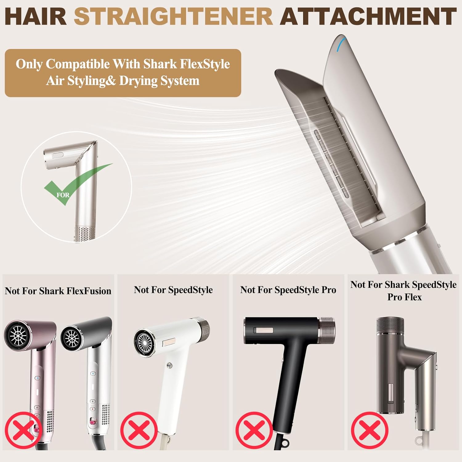 Chivixe Hair Smooth Attachment for Shark Flexstyle, Gentle Airflow Smooth Nozzle for Shark Flex Style HD400 Series, Hair Straightener Styling from Curly Coily Wet to Straight Smooth Sleek Shiny Hair