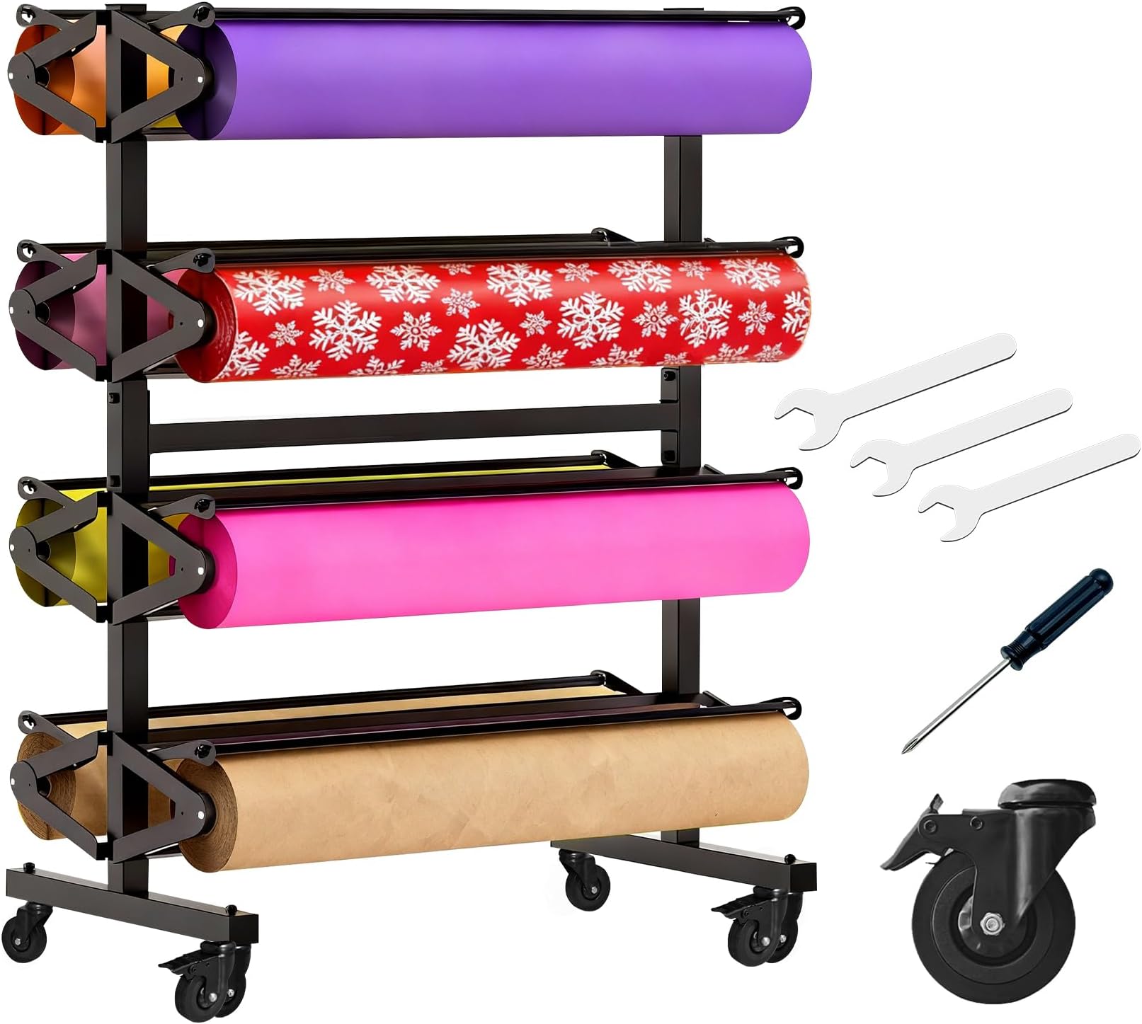 Paper Roll Holder 8-Rack Mobile Large Paper Roll Dispenser for 36 Inch Kraft, Gift Wrap, Art Paper & Vinyl Rolls, Heavy-Duty with Locking Casters for Classroom & Studio Use