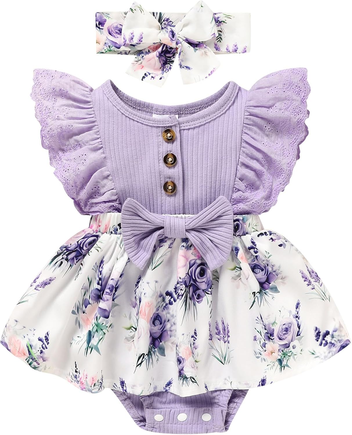 Sinhoon Baby Girl Clothes Newborn Ruffled Sleeveless Romper Floral Dreesy Bodysuit Heaedband 3pcs Baby Girl Summer Clothes