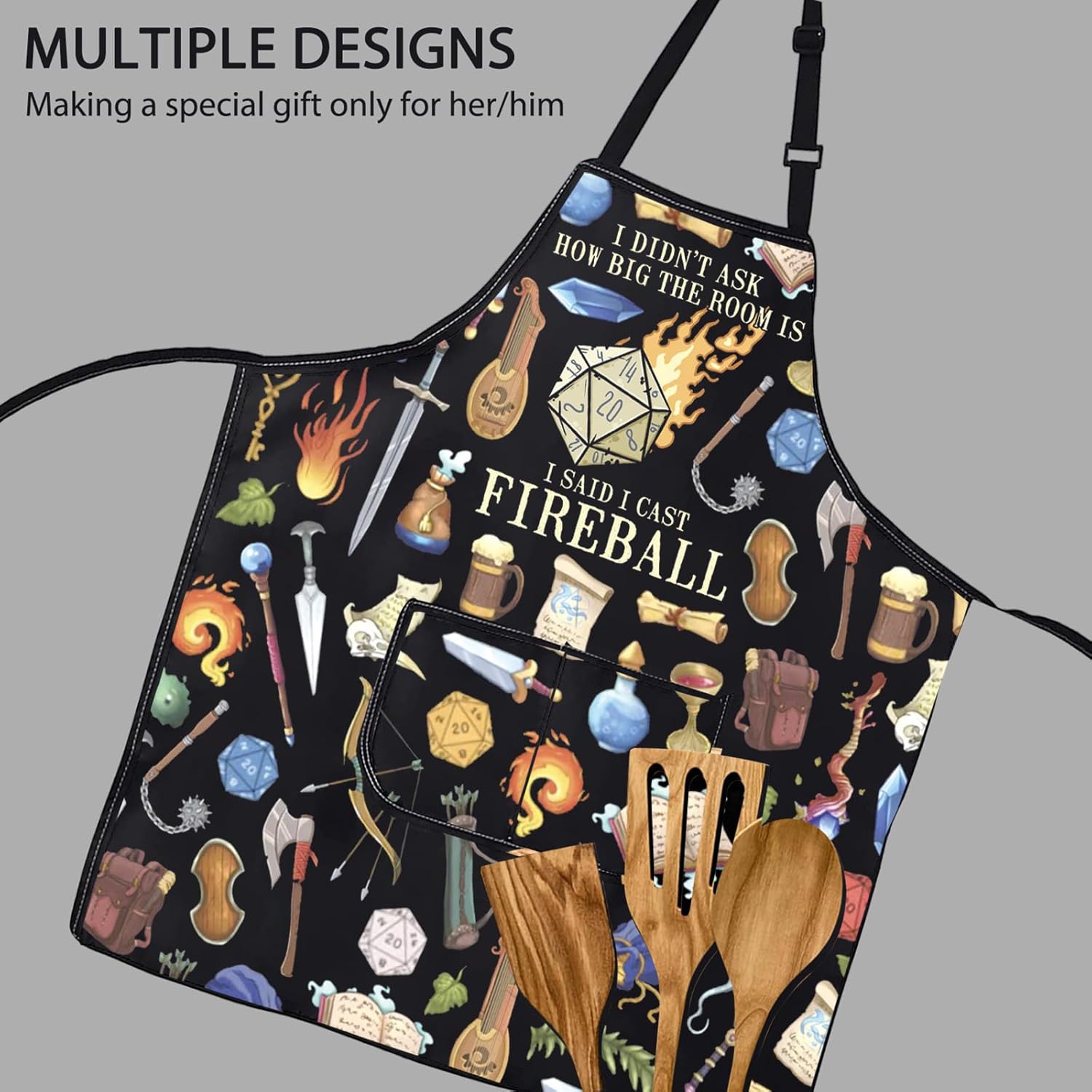 POFULL Game Playing Gift Dragons Dice Gift I Didnt Ask How Big The Room Was I Said I Cast Fireball Apron With Pockets - Image 4