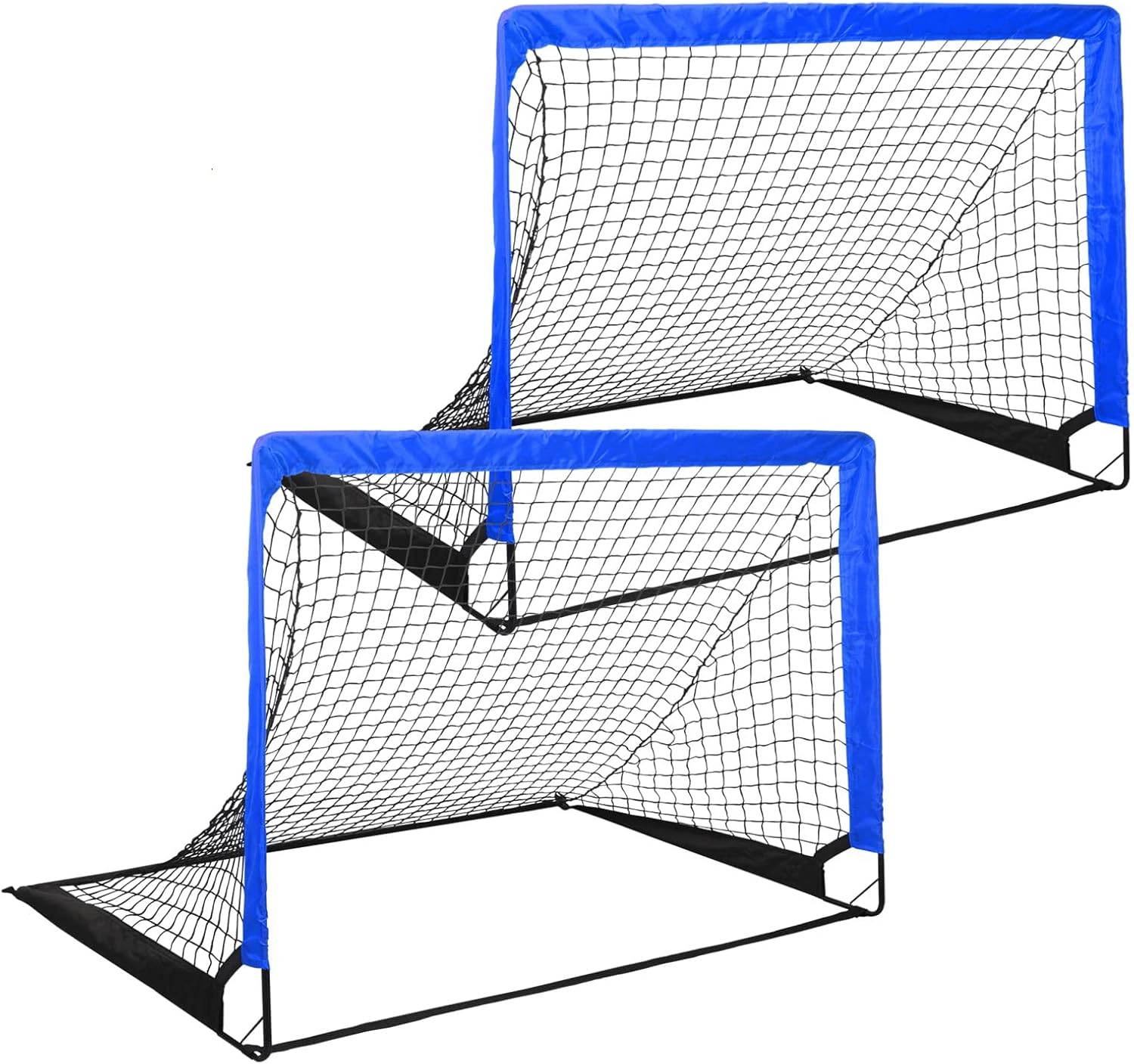 Simple Deluxe 2 Set 4‘x3’ Portable Soccer Goal, Pop Up Soccer Net for Backyard Games and Training, Includes 2 Oxford Cloth Bags and 8 Stakes, Blue & Black
