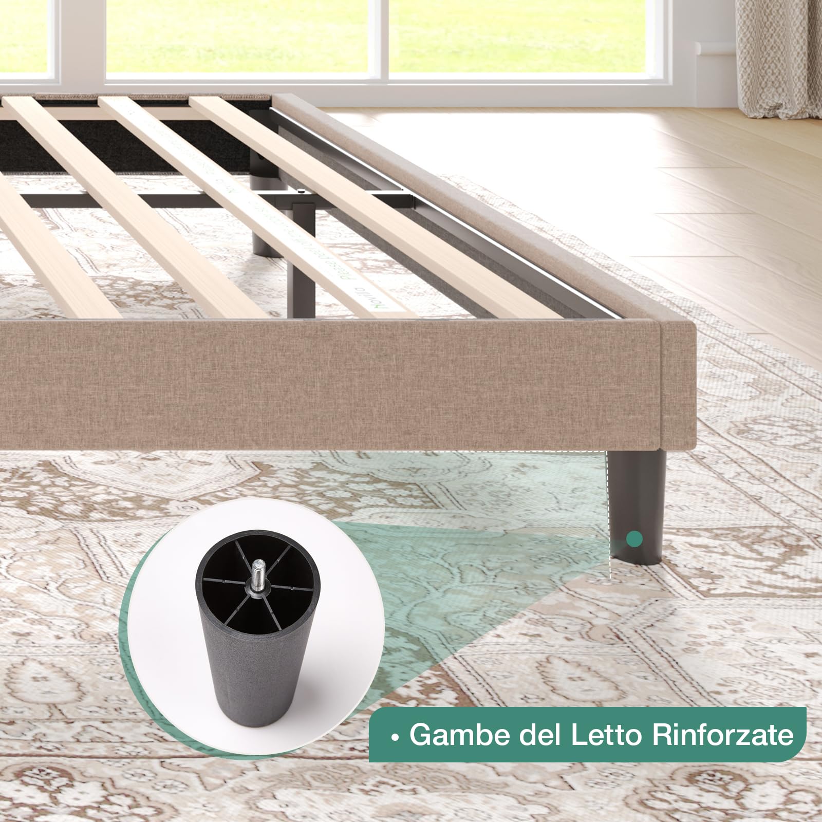 Novilla Telaio del Letto Matrimoniale 180x200 Rete Letto a Piattaforma Imbottito con Testiera Imbottita e Schienale, Supporto per Doghe in Legno, Facile da Montare, Beige