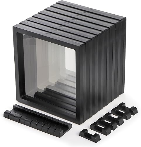 Miniatura 3 de Dicunoy Paquete de 8 vitrinas flotantes 3D grandes, marcos de exhibición de roca negra de 6 pulgadas con soportes para insignias, monedas de