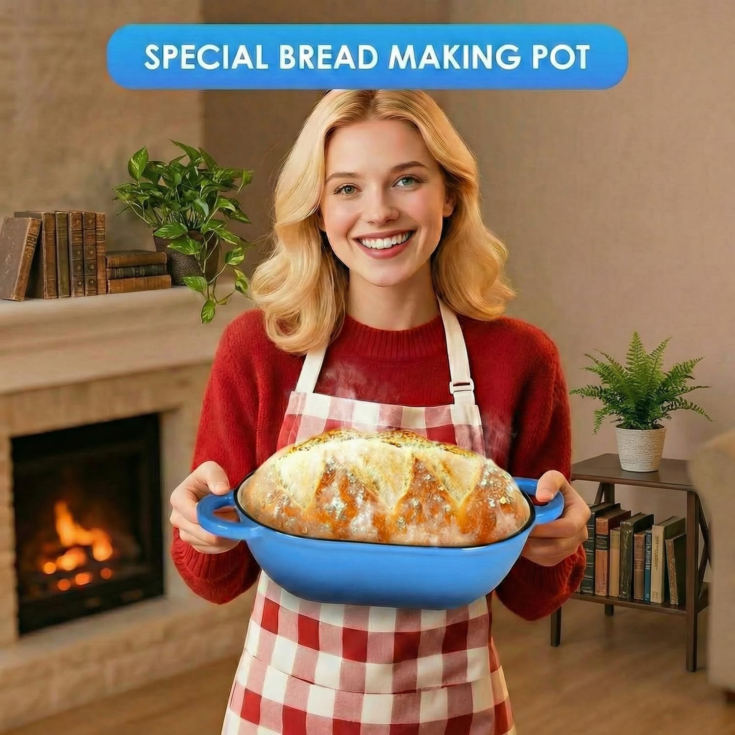 LIFERUN 2.5qt Enameled Cast Iron Dutch Oven for Sourdough Bread Baking, Oven Safe Dutch Oven Pot with Lid, Non-Stick Bread Oven Pot, Blue - Image 8