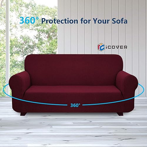 Miniatura 6 de iCOVER - Funda de sofá de una pieza de alta elasticidad, lavable a máquina, tela jacquard de elastano, parte inferior elástica antideslizante, fácil