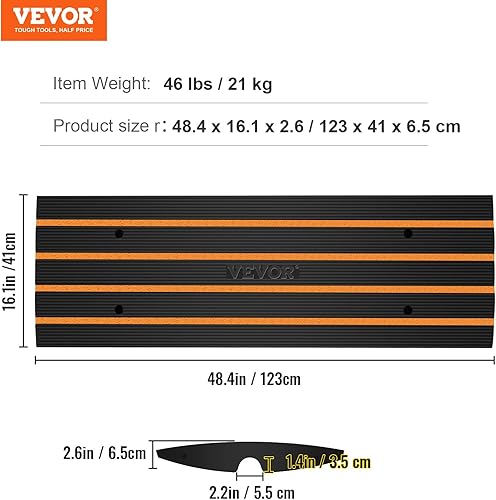 Miniatura 9 de VEVOR Rampa de goma para bordillos de entrada, 1 paquete, rampa de coche de alta capacidad de 33069 libras, rampa de puente de cubierta de cable de