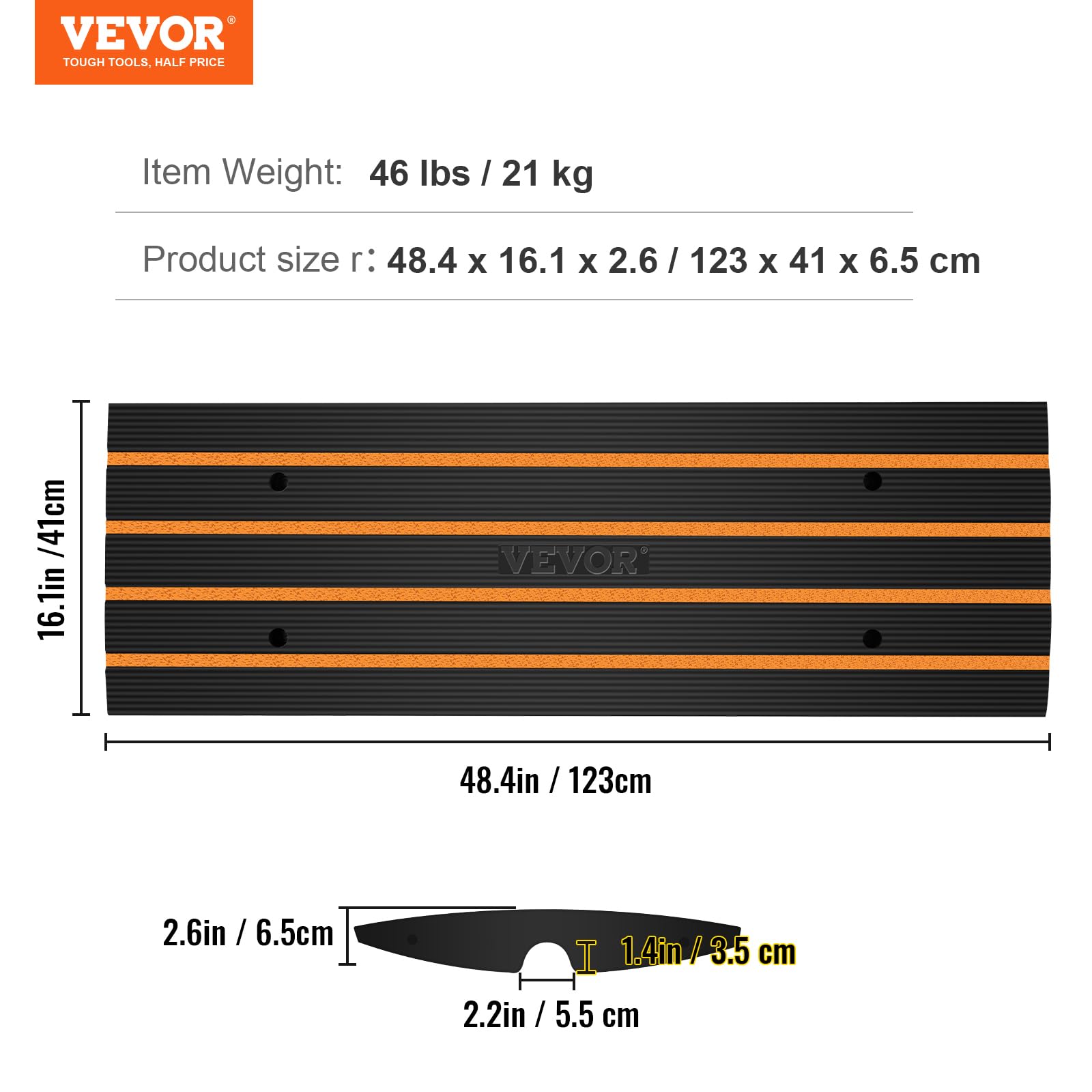 VEVOR Rampa per Soglia in Gomma 3 Pezzi Altezza 6,5cm Capacità Max. 15 Tonnellate per Veicoli, Rampa per Soglia Superficie Antiscivolo con Canale per Cavi, Rampa Soglia Antiscivolo per Salita Facile