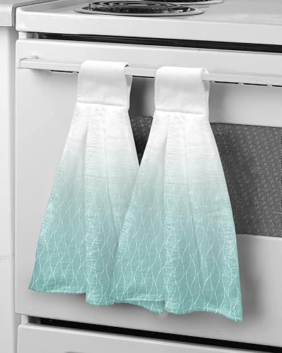 Miniatura 5 de Toallas de cocina colgantes con bucle, modernas, minimalistas, azules, verdes, degradadas, absorbentes, suaves, para cocina, baño, inodoro, hogar, 2