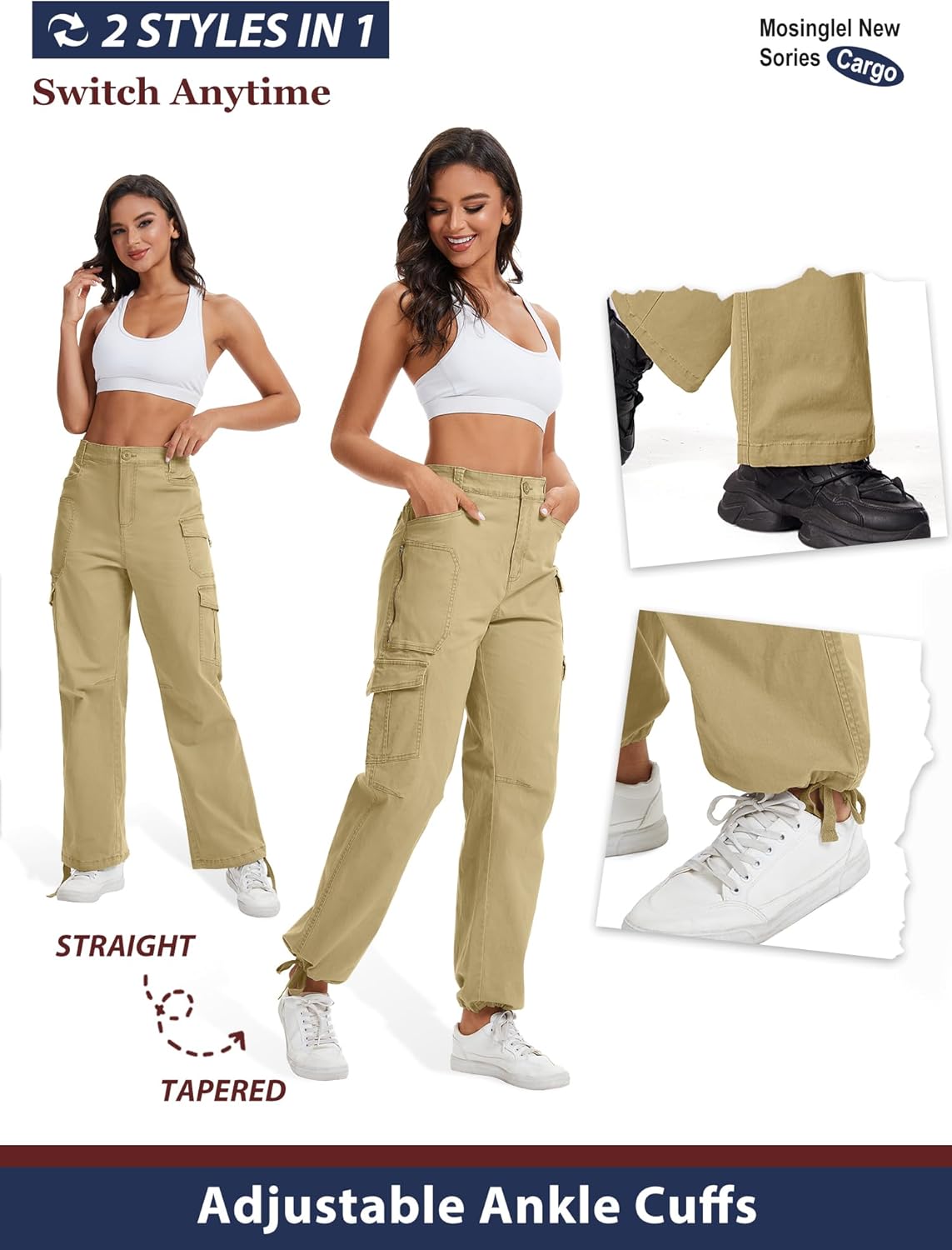 Women's Cargo Pants High Waisted Wide Leg Work Casual Pants Comfy Cotton Baggy Y2k Streetwear with Pockets - Image 3