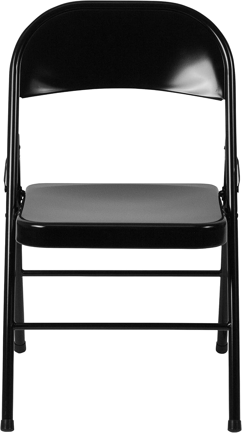 EMMA + OLIVER 2 Pack Double Braced Black Metal Folding Chair