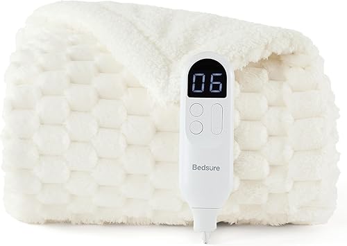 Vista 142 de Bedsure GentleSoft - Manta térmica eléctrica, suave manta eléctrica de franela acanalada, calefacción con 4 ajustes de tiempo, 6 ajustes de calor