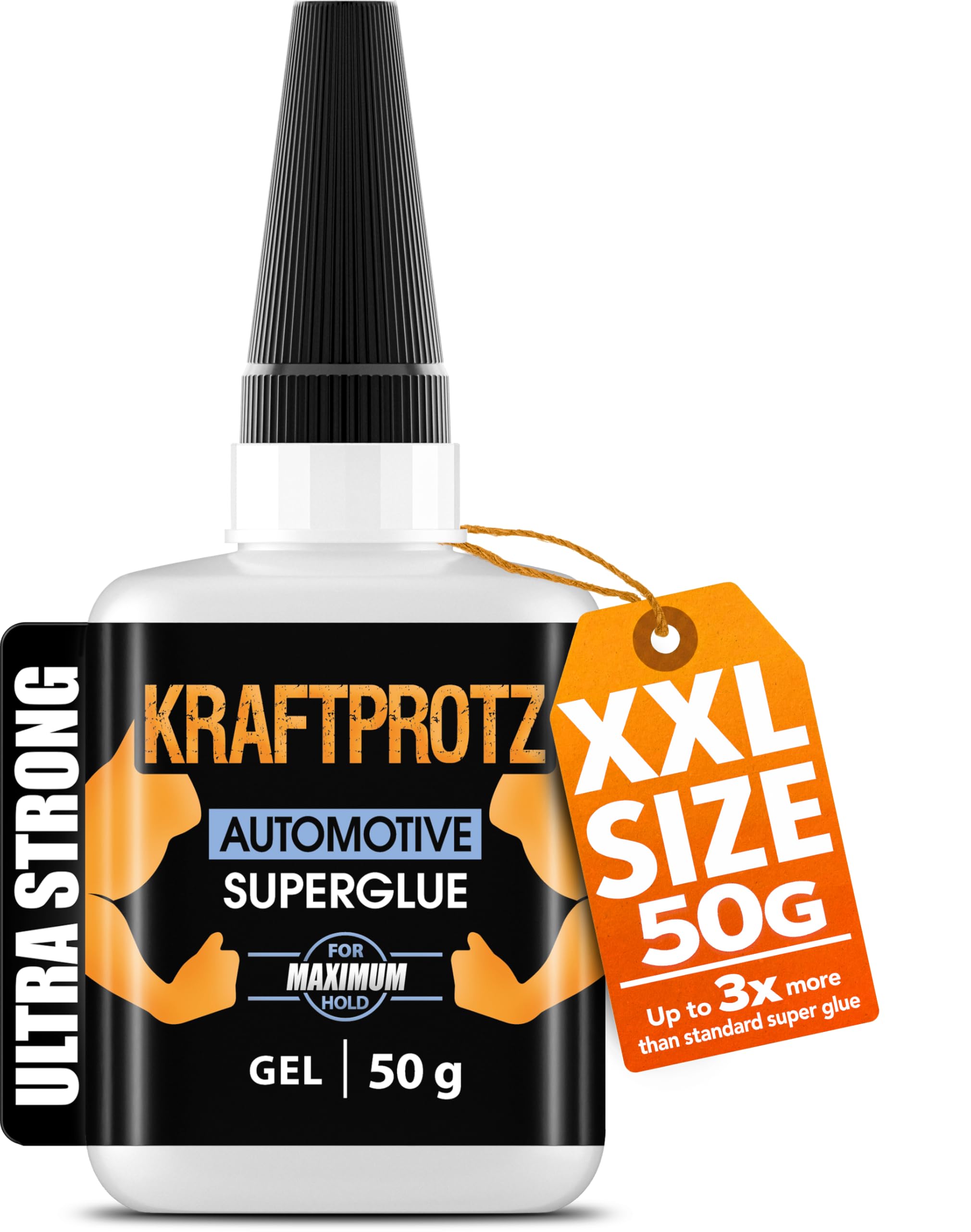 50 g superglue for cars and motorbikes, extra strong, transparent, waterproof, heat-resistant, with a seal to prevent drying out, for gluing GRP and plastic of all kinds, viscous.