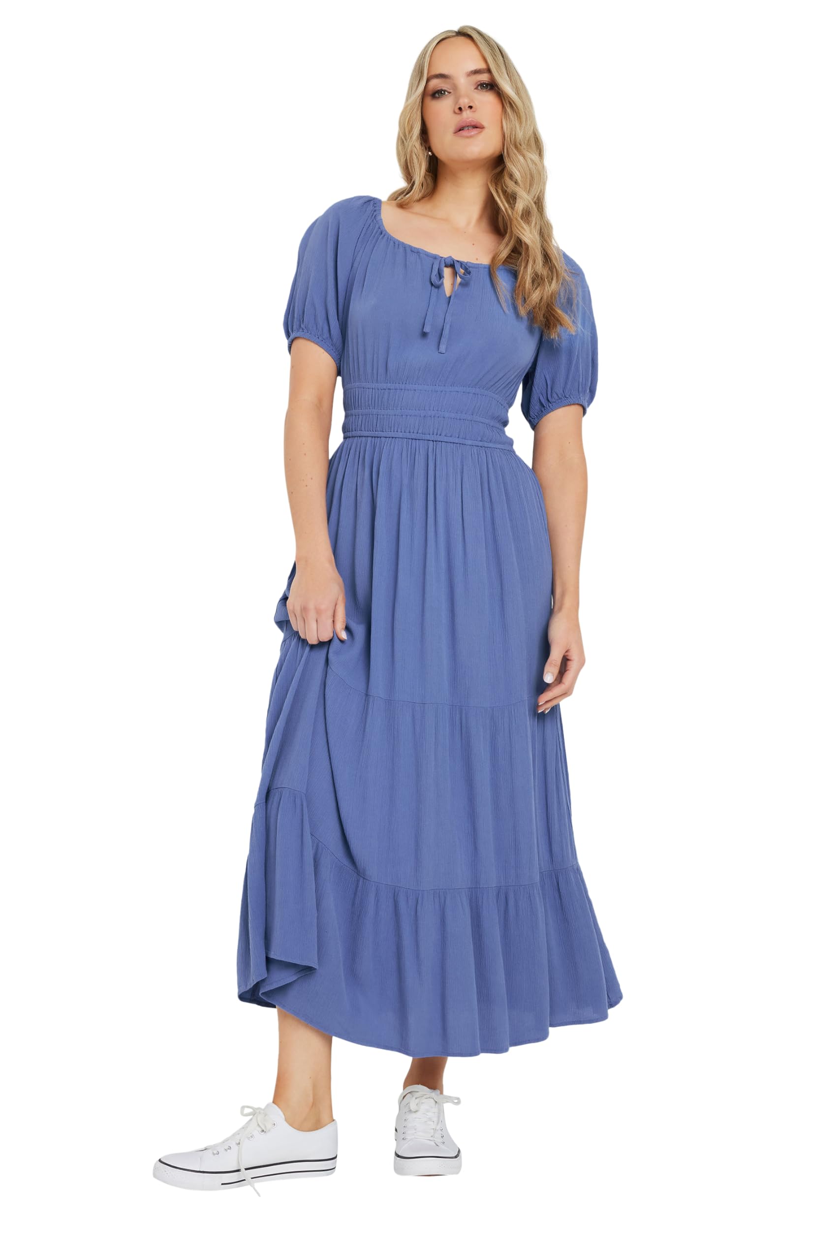 LTS Tall Textured Puff Sleeve Dress Blue