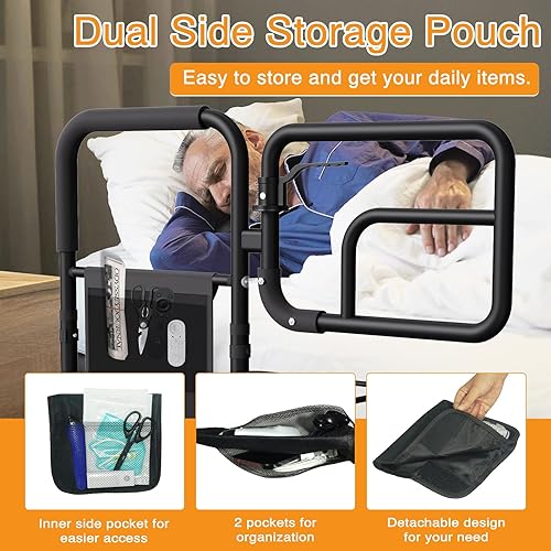 Miniatura 5 de Rieles de cama ajustables para adultos mayores, rieles de seguridad para cama con bolsa de almacenamiento, se adapta a camas King Queen Matrimonial