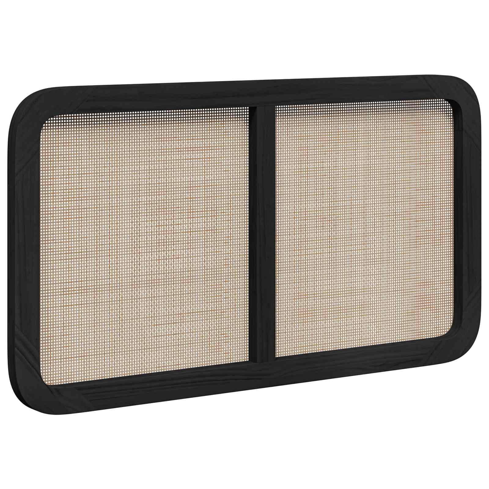 Cabecero negro 100 x 55 x 3 cm de pino y ratán – cabecero de cama atemporal para cama individual – Panel de pared moderno de madera maciza y mimbre de ratán para el dormitorio