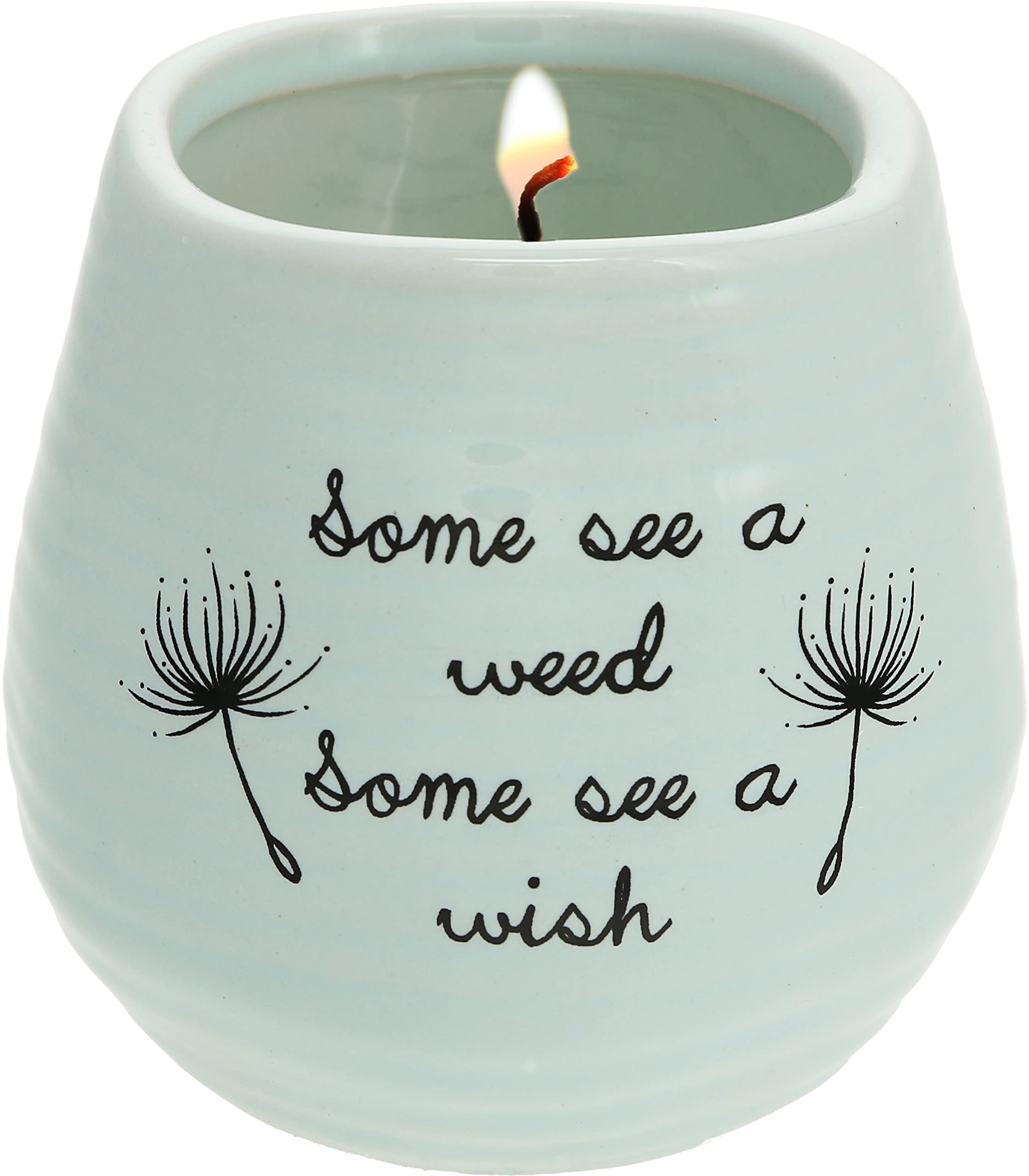 Pavilion Gift Company 77111 Plain Dandelion Wishes - Some See a Weed Some See a Wish Green Ceramic Soy Serenity Scented Candle, 8 oz