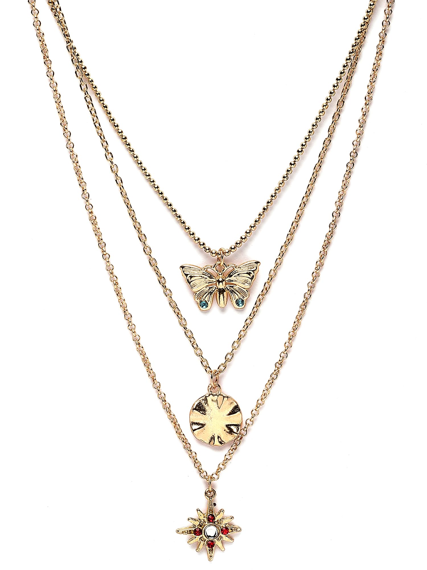 Karatcart Gold Plated Butterfly and Star Multicharm Multilayered Chain Necklace for Women (B0CHP3C47F) Amazon Price History, Amazon Price Tracker