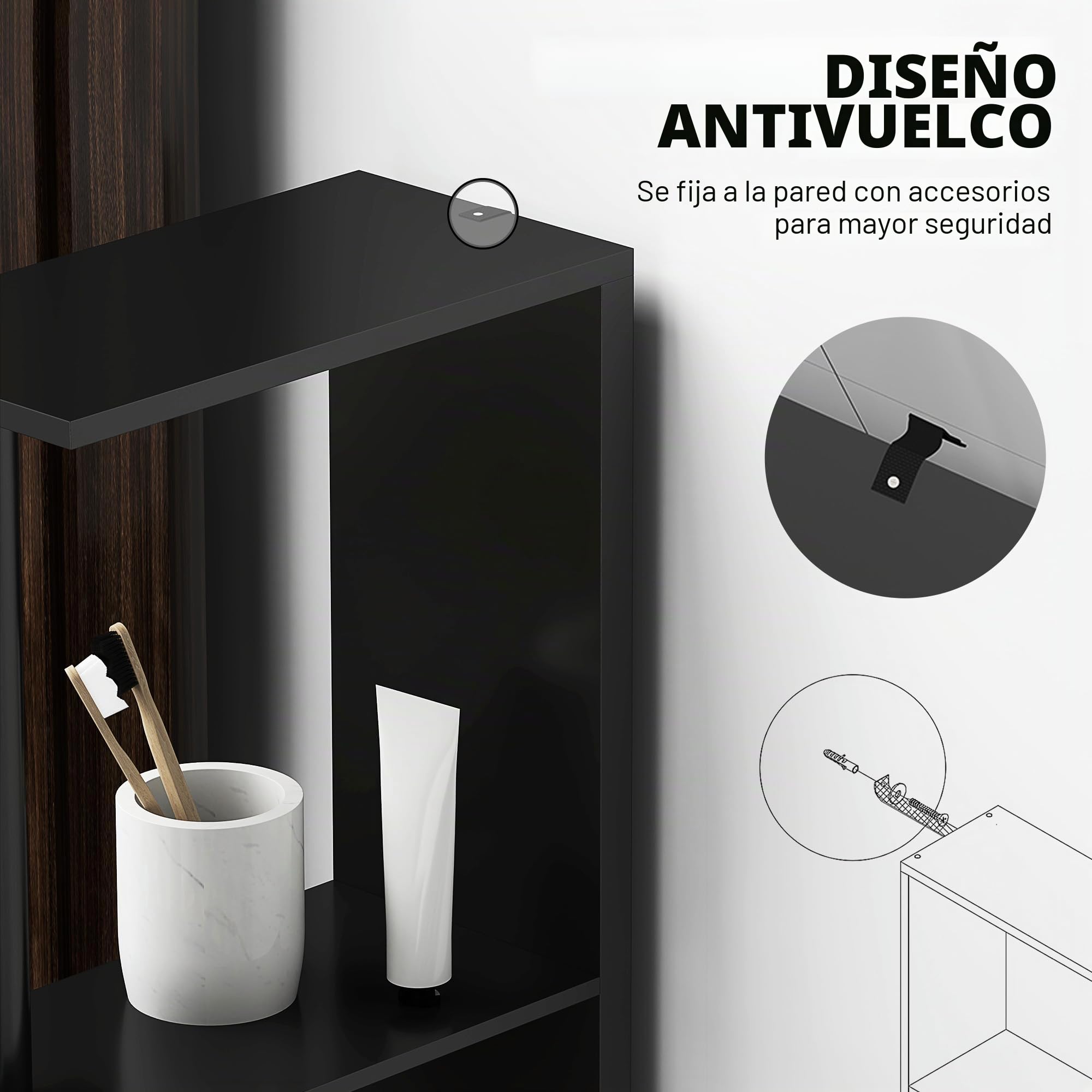 Kleankin Armario de baño Columna ahorrador de Espacio Negro