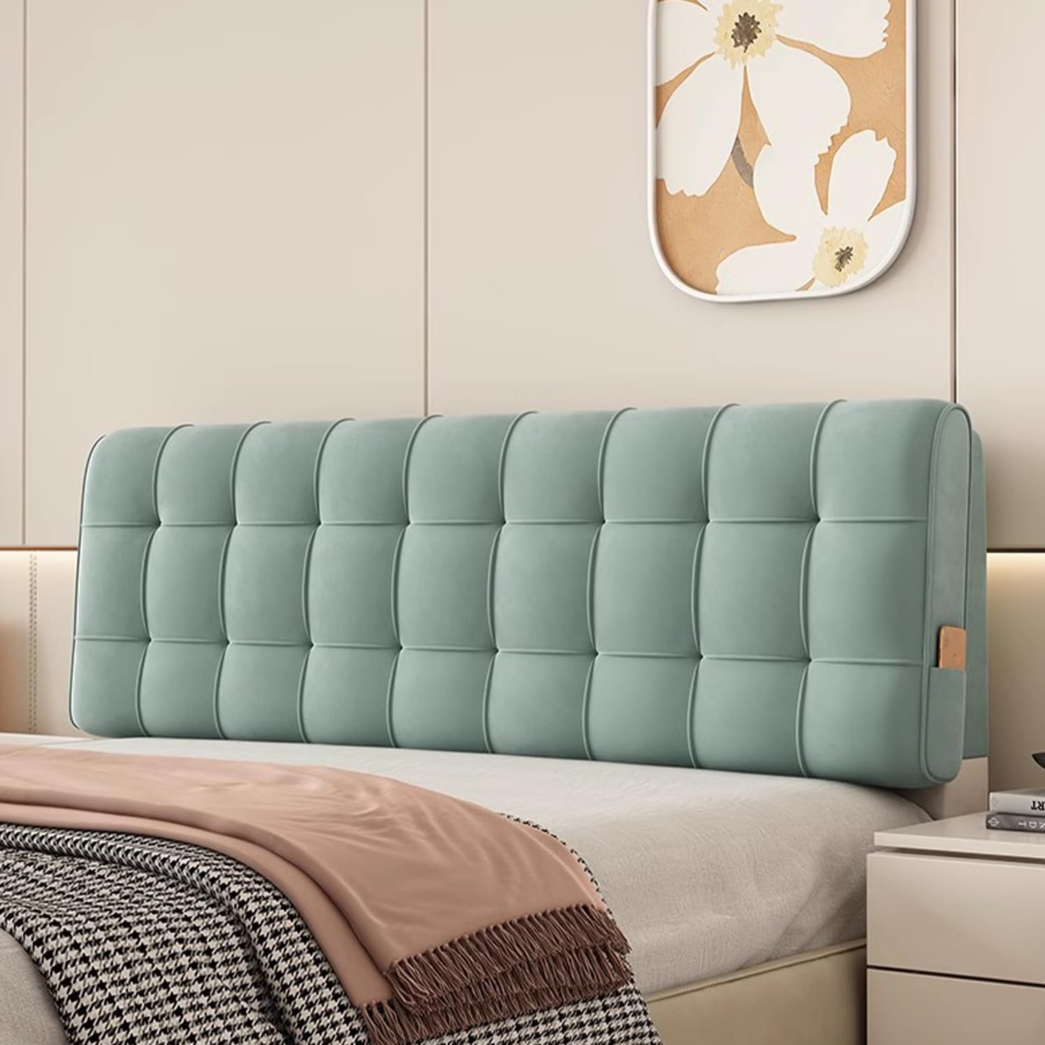 LZTET Bed Reading Cushion,Dutch Velvet Fabric,Thicken Anti-Scratch Anti-Dust Double Bed Headboard Cover,Washable Protector Slipcover For Bedroom Decoration(190 * 60 * 10cm(Straps),Olive green)