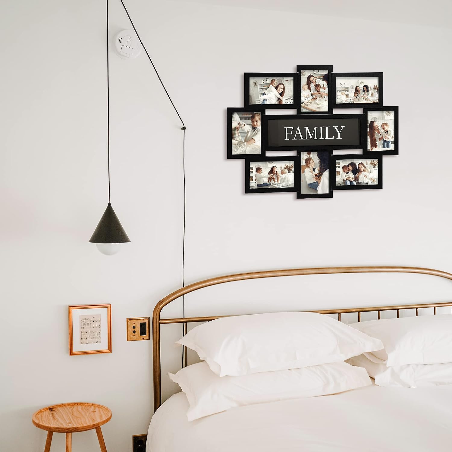 Hello Laura Family Tree Photo Frame Collage - 8 Opening Gallery Wall Art, Black & White Tree Design