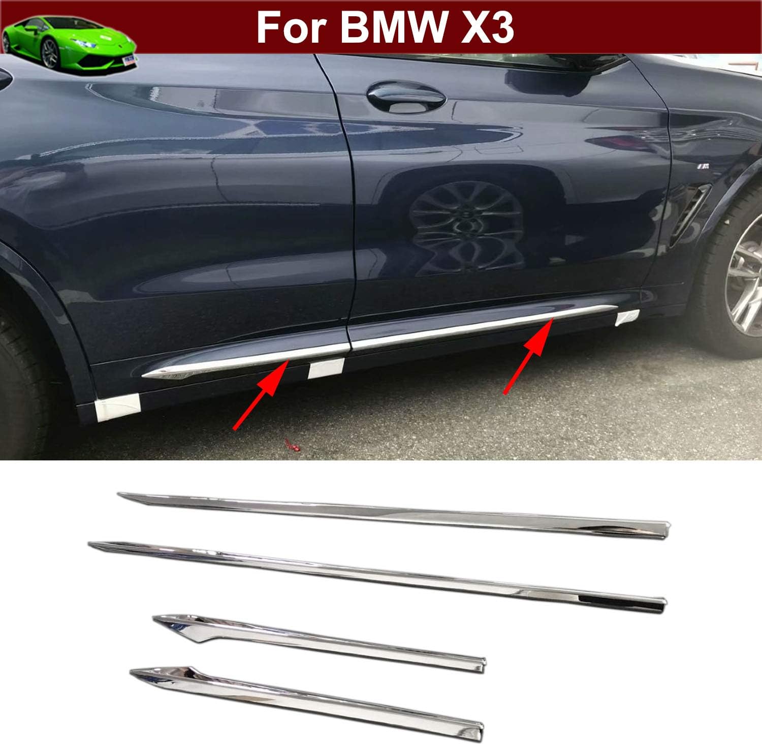 4pcs Car Chrome Body Side Overlay Stripe Mouldings Trim