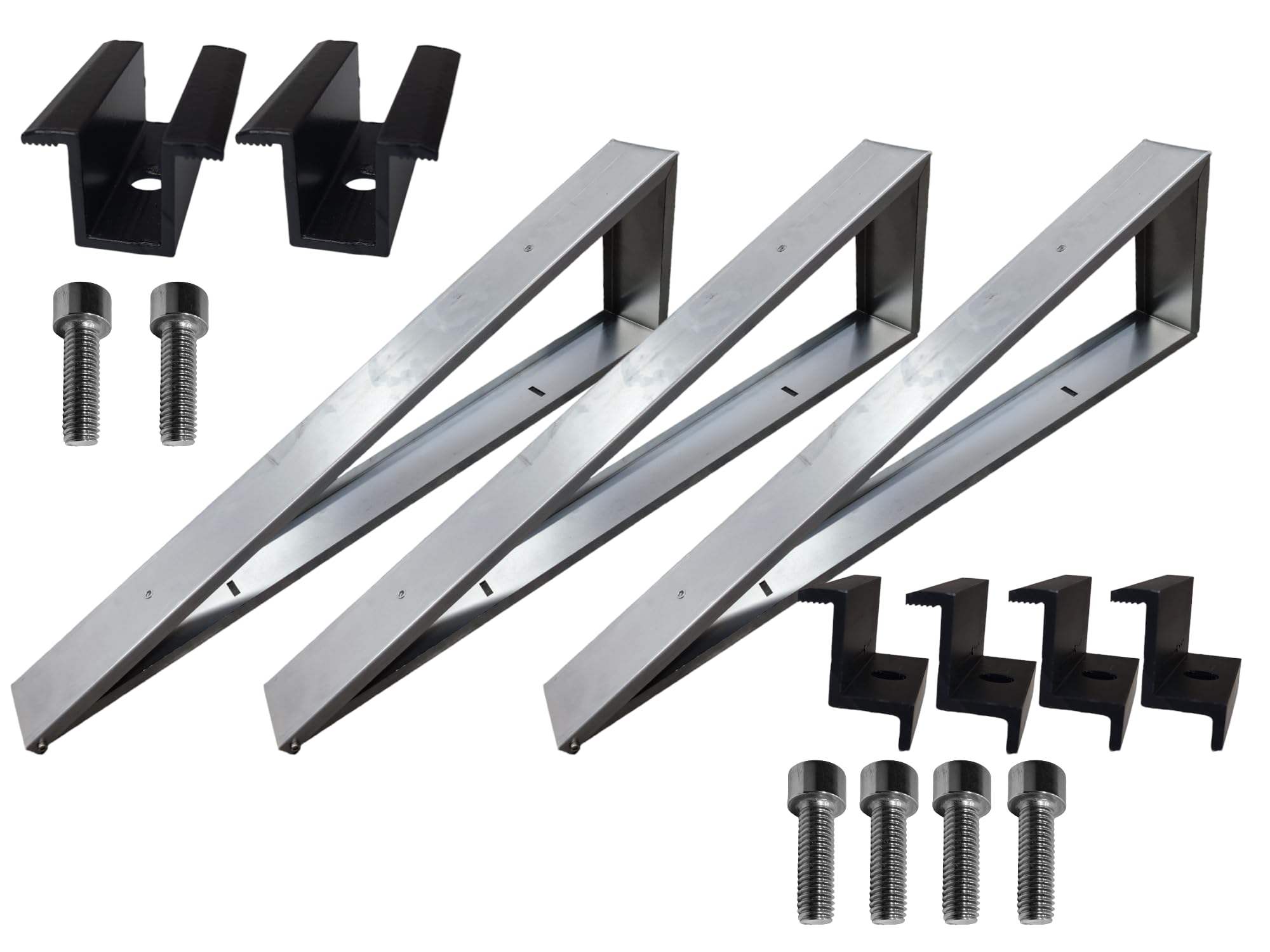 Komplettes Set für die Montage von 2 Solarmodulen auf Flachdächern | Keine Bohre, Neigungswinkel 15° (0% nach §12 Abs. 3 UstG*, 30 MM MODULE)