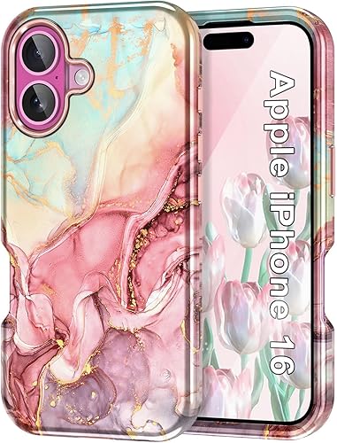 Miniatura 17 de Btscase Funda para iPhone 16e (2025), [probada en caídas de grado militar] Diseño de patrón de mármol delgado, resistente, a prueba de golpes, para
