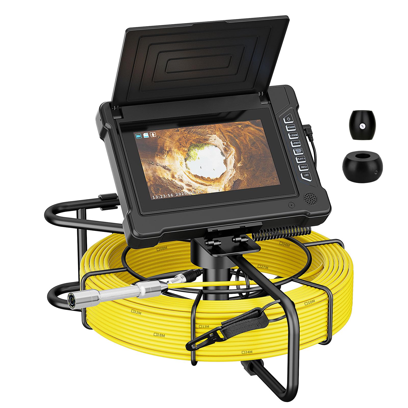 Kamera Kanalizacyjna, Inspekcja Rur Odpływowych Z Funkcją DVR I 8 Diodami LED, Boroskop 17 Mm, Hydraulika, Endoskop 7" 1080P IPS, Karta 16 GB, Do Kanalizacji, Odpływów, Kanałów, Hydra(Size:30 M/98 FT)