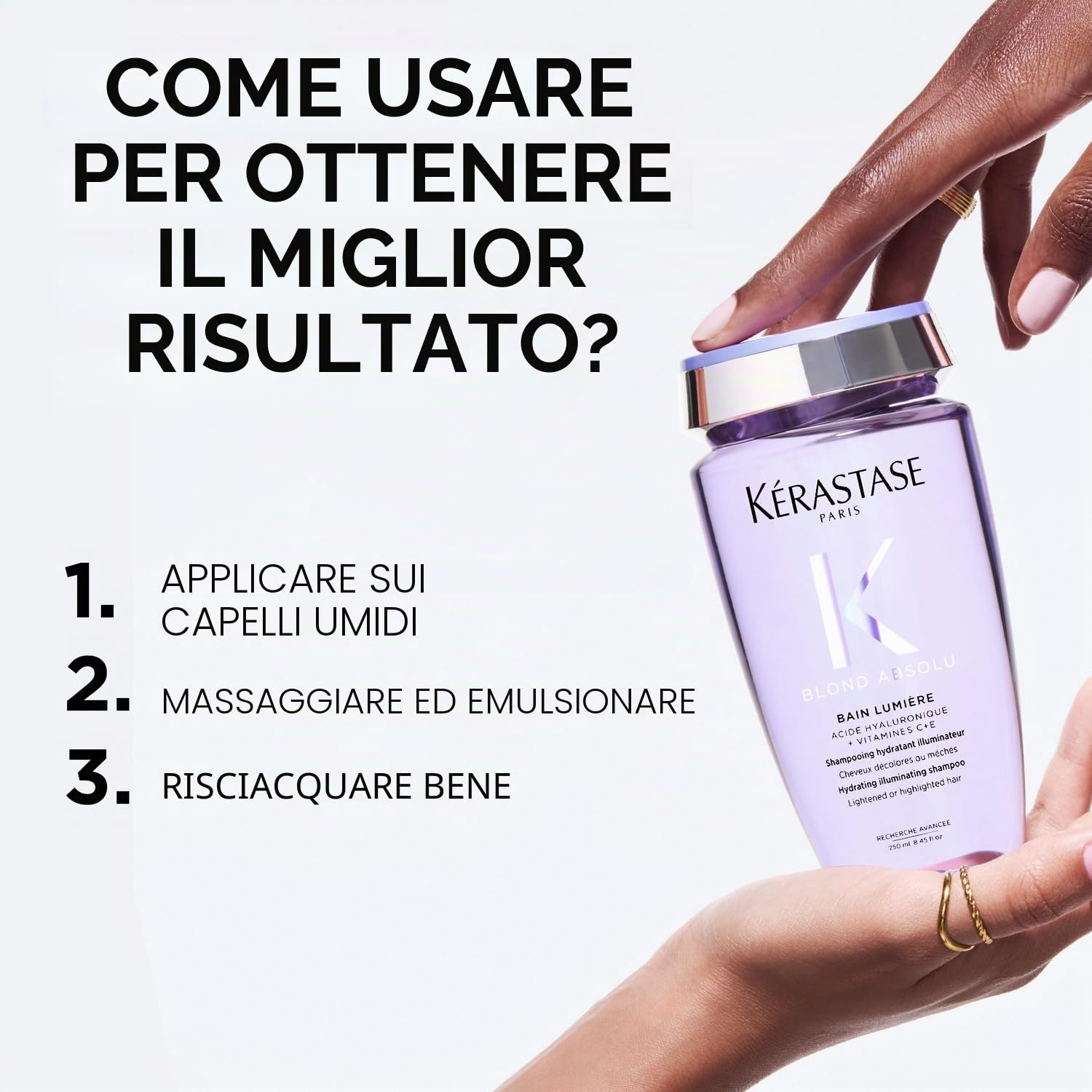 Kérastase, Blond Absolu, Shampoo Professionale Illuminante per Capelli Biondi, Capelli Sani e Luminosi, Con Acido Ialuronico ed Estratto di Fiore di Stella Alpina, Bain Lumière, 250 ml