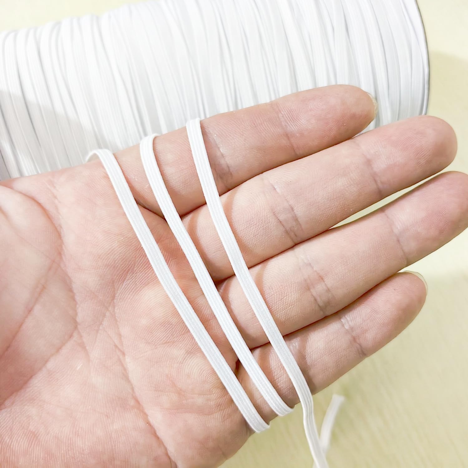 Elastic Ribbed Fabric Spool Elastic Bands Elastic Rope Elastic Cord Heavy Stretch Elastic Spool Knit for Sewing SJDX (White-W, 200 yds 3mm(1/8''))