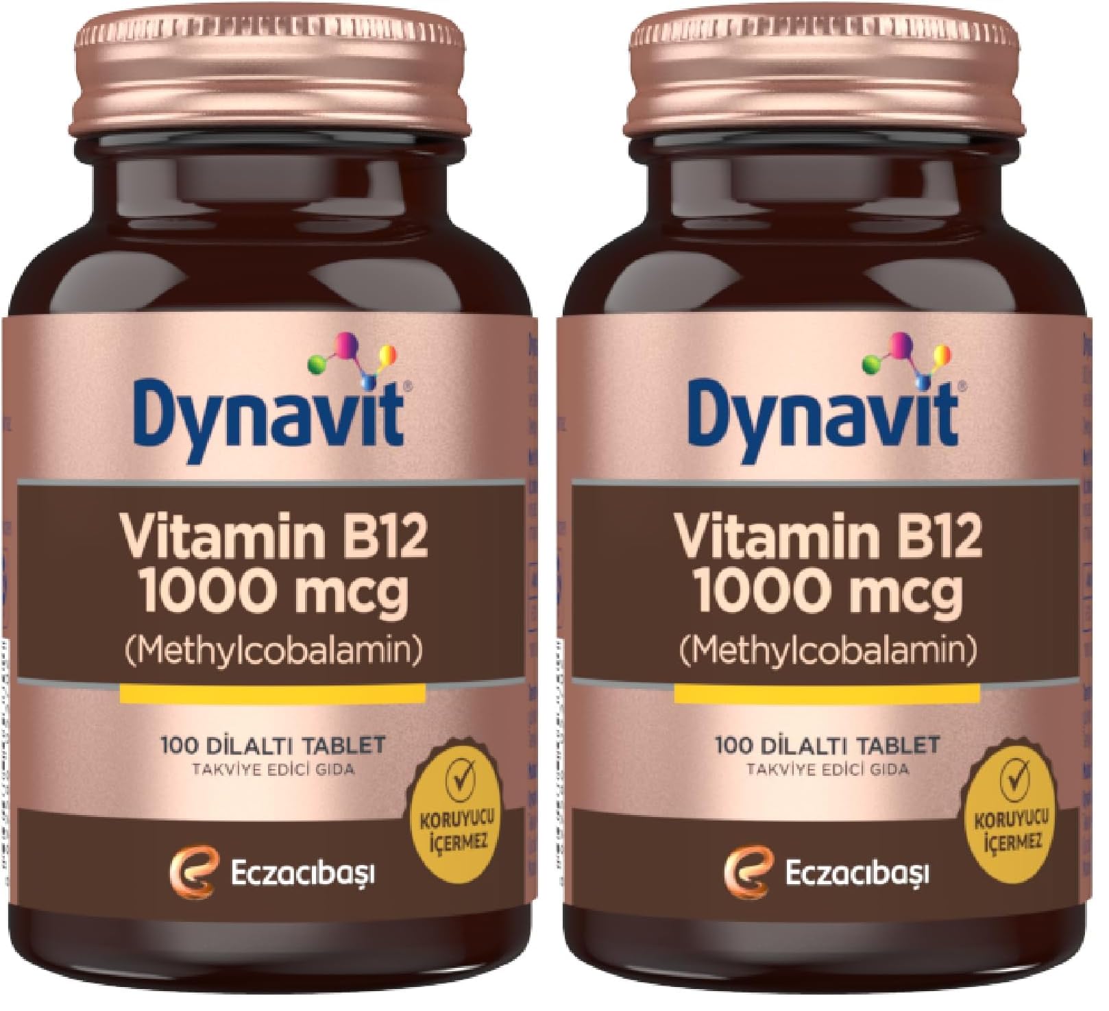 Dynavit Methylcobalamin Vitamin B12 1000 mcg 100 Dilaltı Tablet - Vitamin B12 (Metilkobalamin) (2 paketi)