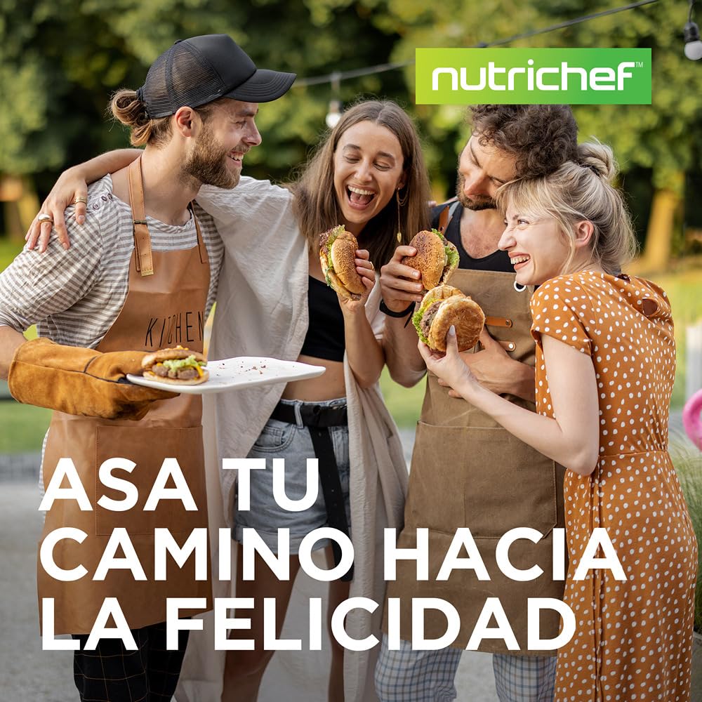 NutriChef Placa de Hierro Fundido, para Horno, Estufas, Plancha Reversible, Incluye Guante de Silicona, Parrilla