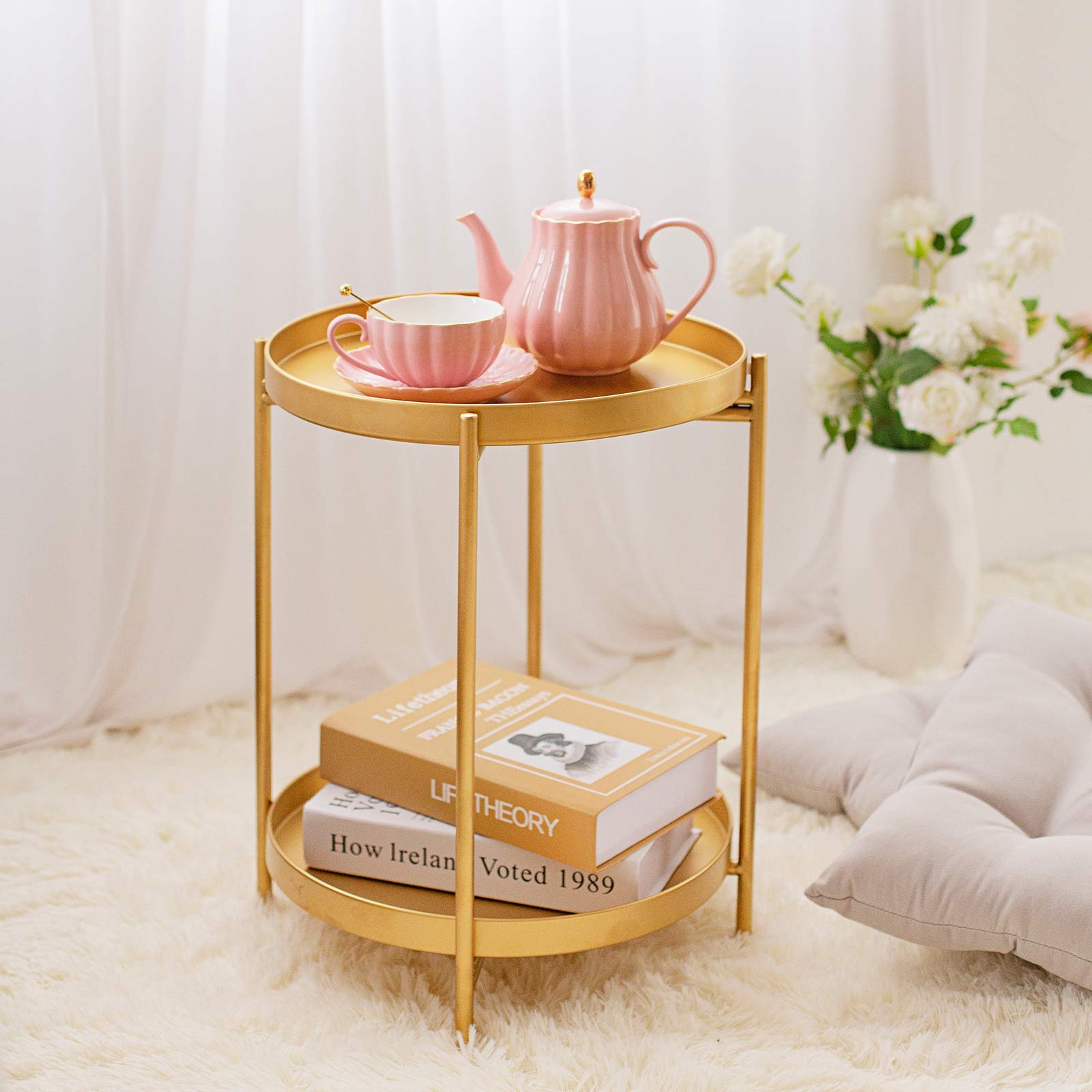 Buy Sankell Gold End Table, 2Tier Round Metal Side Table Removable