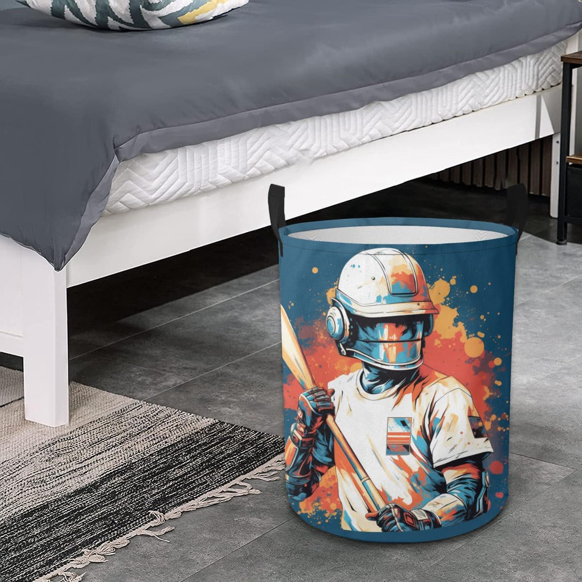 Baseball Hitter Waterproof Foldable Storage Bin, Dirty Clothes Laundry Basket, Canvas Organizer Basket for Laundry Hamper, Toy Bins, Gift Baskets, Bedroom, Clothes, Kids Hamper