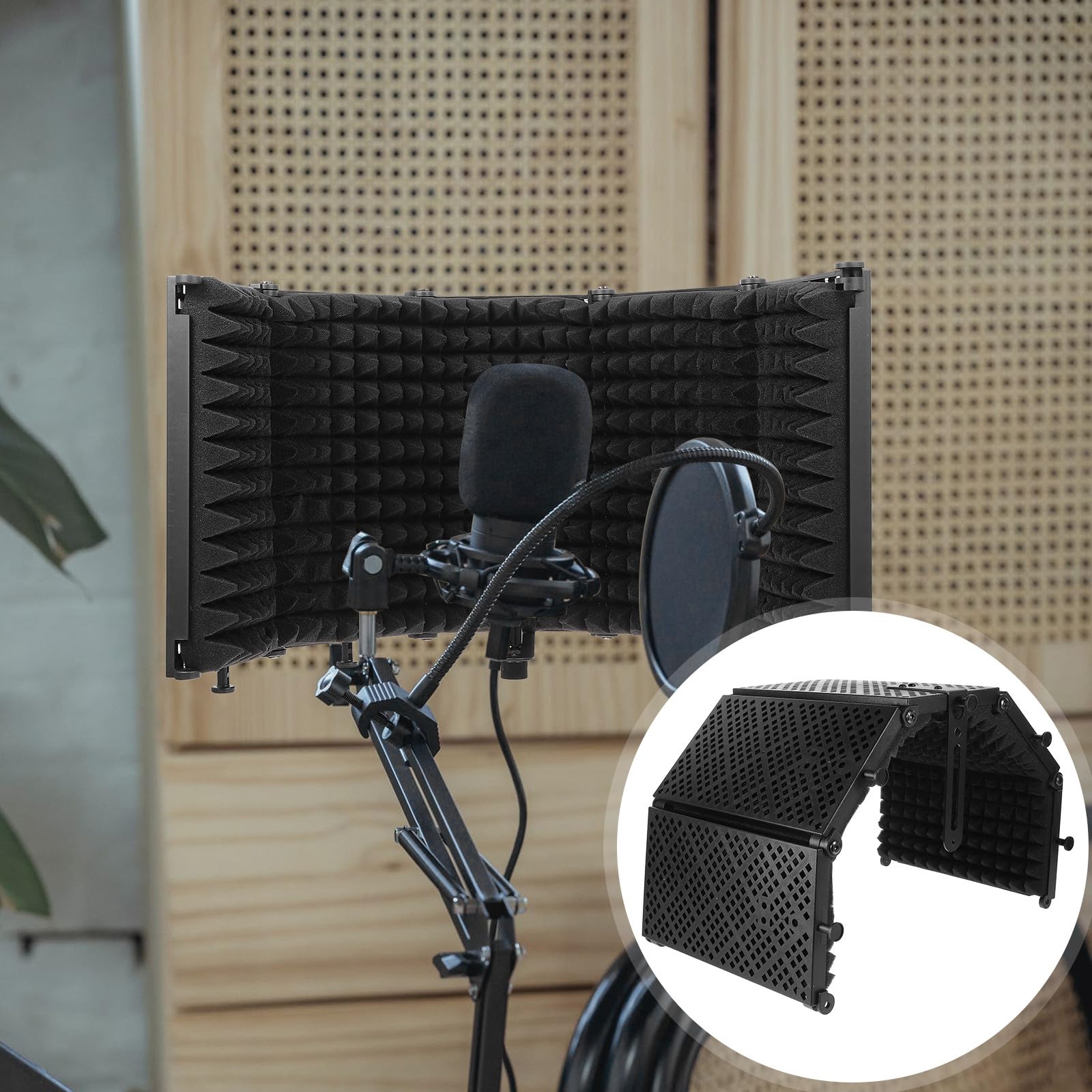 Hemobllo Mikrofon Abschirmung Schallschutz mit Fünf Türen für Studioaufnahmen Akustikschaum Effektive Geräuschreduzierung und Verbesserte Klangqualität