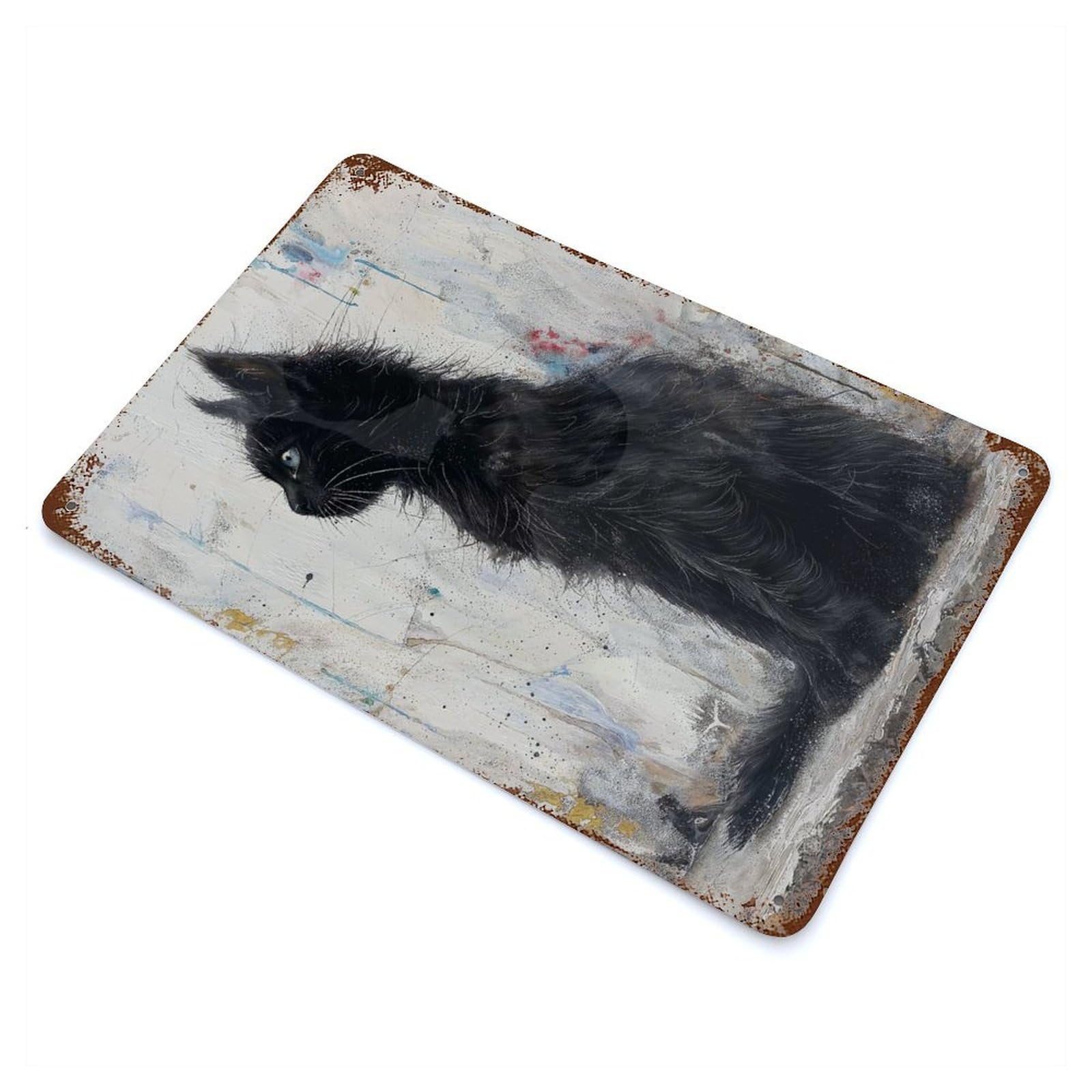 Decorative Tin Sign Noir Feline Grace 11.8"x7.9", Novelty Wall Decor for Shed, Workshop And Garage Wall Decor