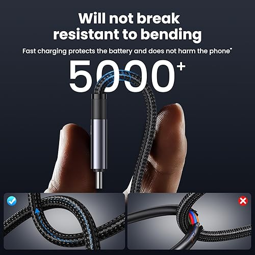 Miniatura 7 de Cable de carga múltiple de 240 W, cable USB C 6 en 1 de 4 pies, cables de carga rápida con puertos USB-CA a conectores IPtipo Cmicro para