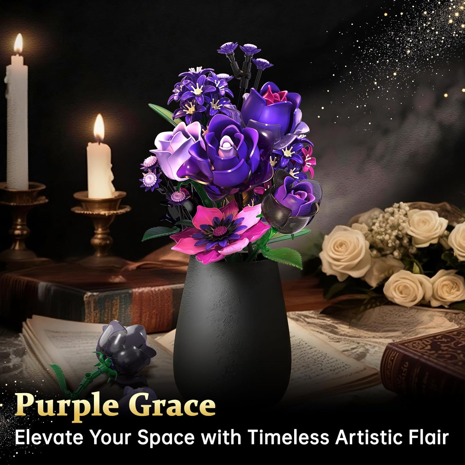 Gothic Rose Bouquet Building Set, Compatible with Lego Flowers, Halloween Botanical Collection for Home Decor, Creative Gifts for Valentine’s Day, Birthday & Teen Girl Gifts - Image 5