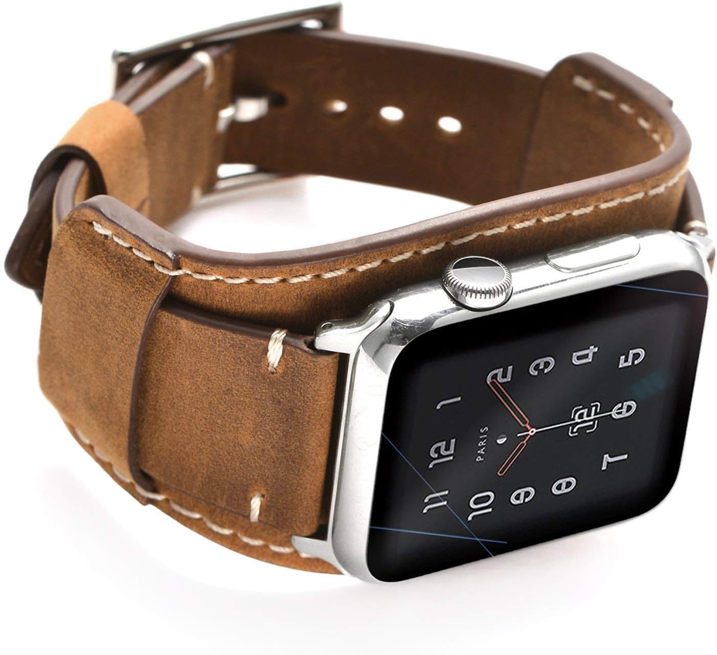 Compatible with Apple Watch Band 42mm(Series 10) 41mm 40mm 38mm,Genuine Leather Compatible iWatch Bracelet Wristband Crazy Horse Cuff Strap Compatible iWatch Series 10/9/8/7/6/5/4/3/2/1 (Brown)