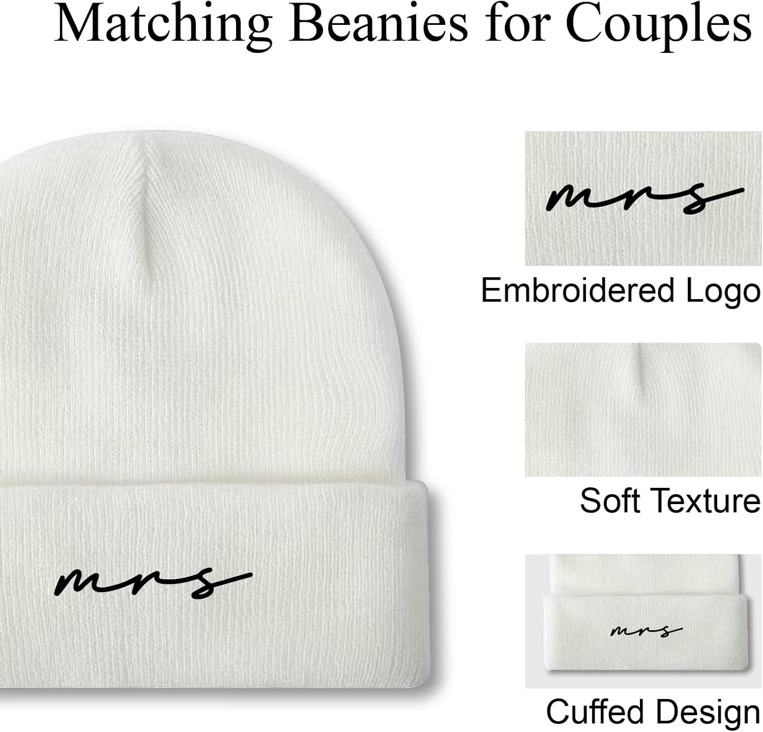 Mr and Mrs Beanies Engagement Gift,Wedding Gifts for Couples,Bride and Groom Hats for Honeymoon Essentials - Image 4