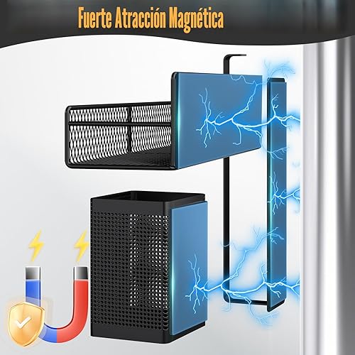 Miniatura 3 de Estante magnético para especias para refrigerador, paquete de 6 estantes magnéticos fuertes 100% de metal, negro, organizador de especias que ahorra