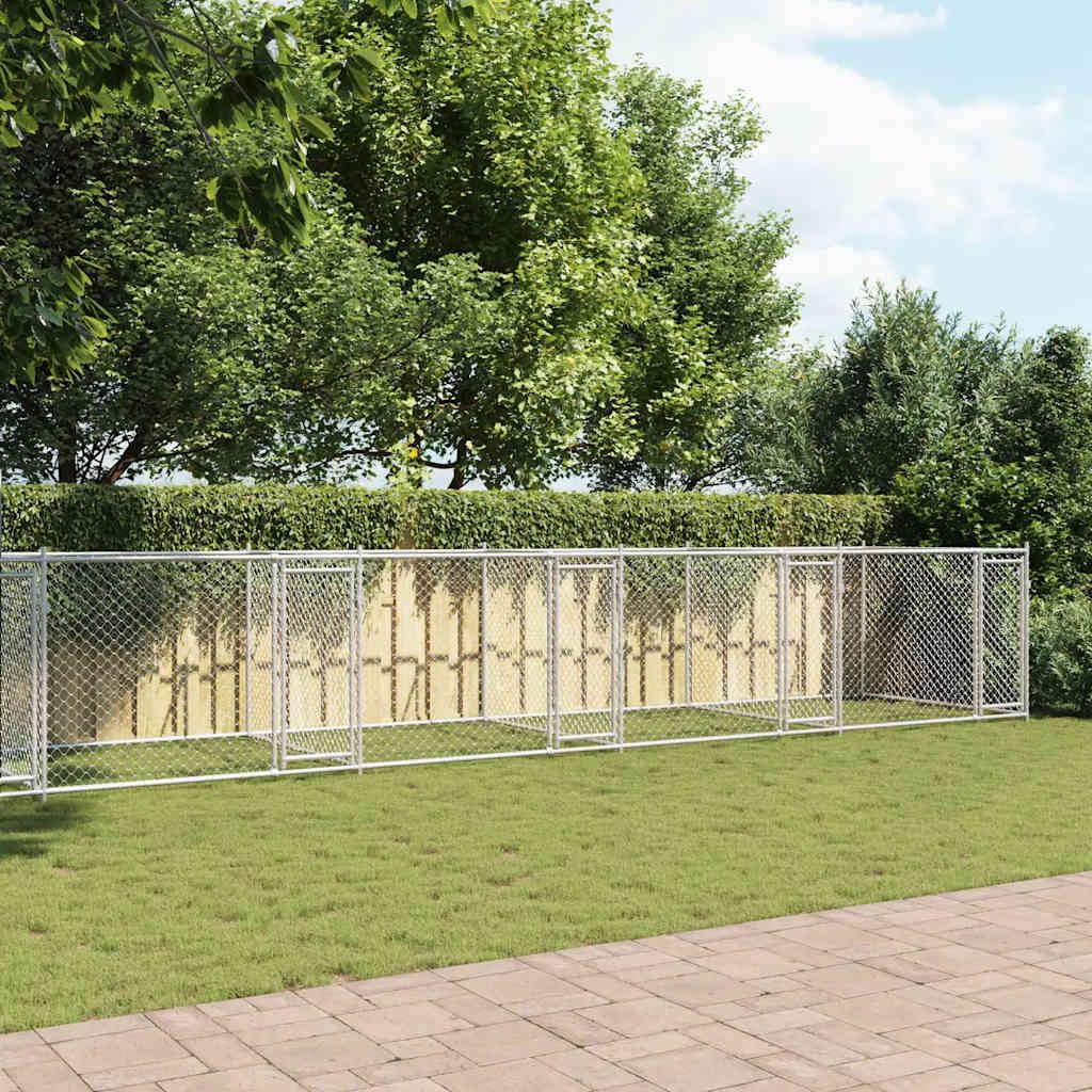Perrera para perros de acero galvanizado con puertas gris 12 x 2 x 1,5 m, salida para perros cachorros, jaula con seguridad, protección, entrenamiento y separación en el jardín o terraza