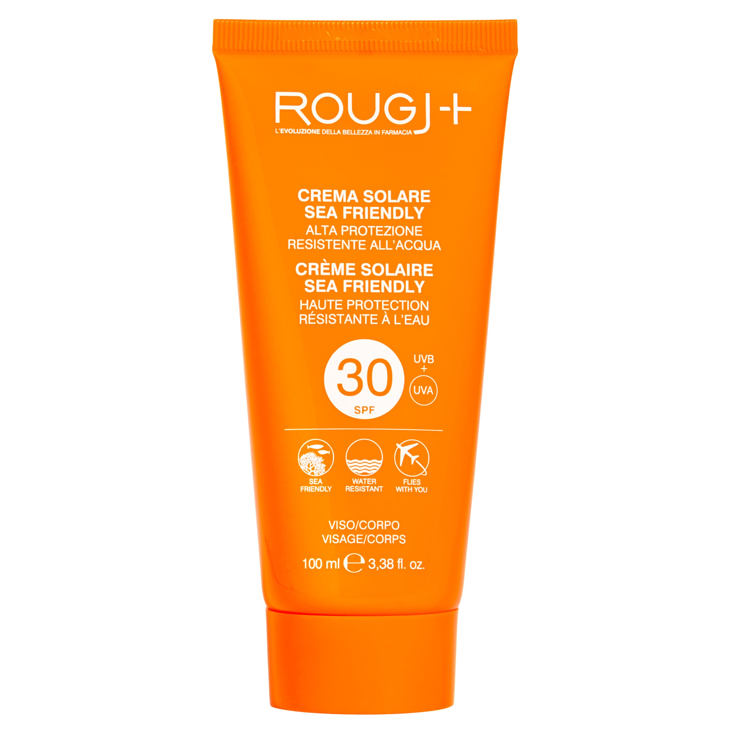Rougj Crema Solare 30 SPF Viso Corpo 100 ml – Protezione Solare Adulti, Resistente all’Acqua, Adatta Pelli Sensibili, con Calendula e Burro di Karité, Senza Parabeni – Made in Italy