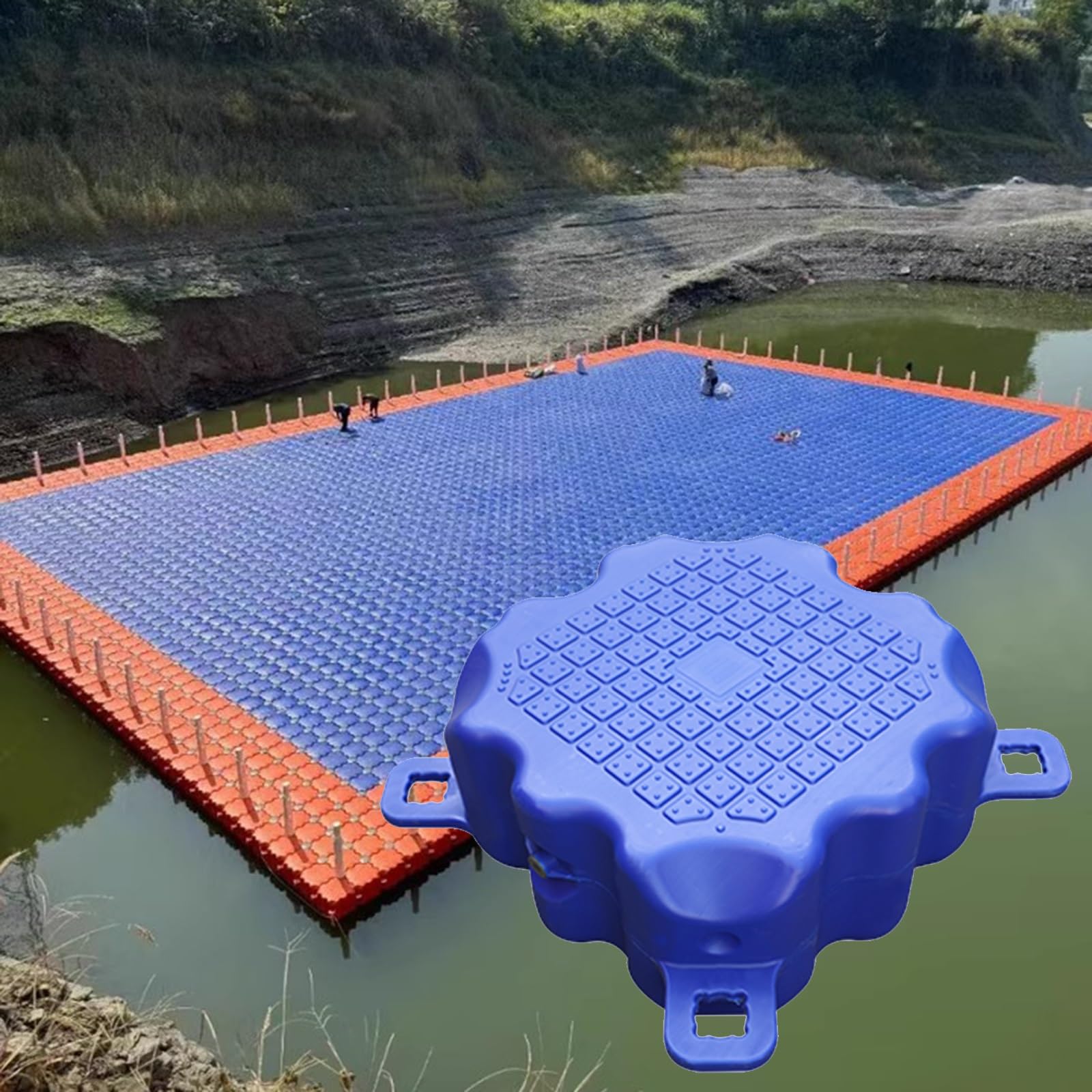 modularne pontony HDPE Pływający dok o dużej nośności, modułowy plastikowy ponton do restauracji wodnych/scen wodnych, platforma wędkarska z teksturą antypoślizgową(S)