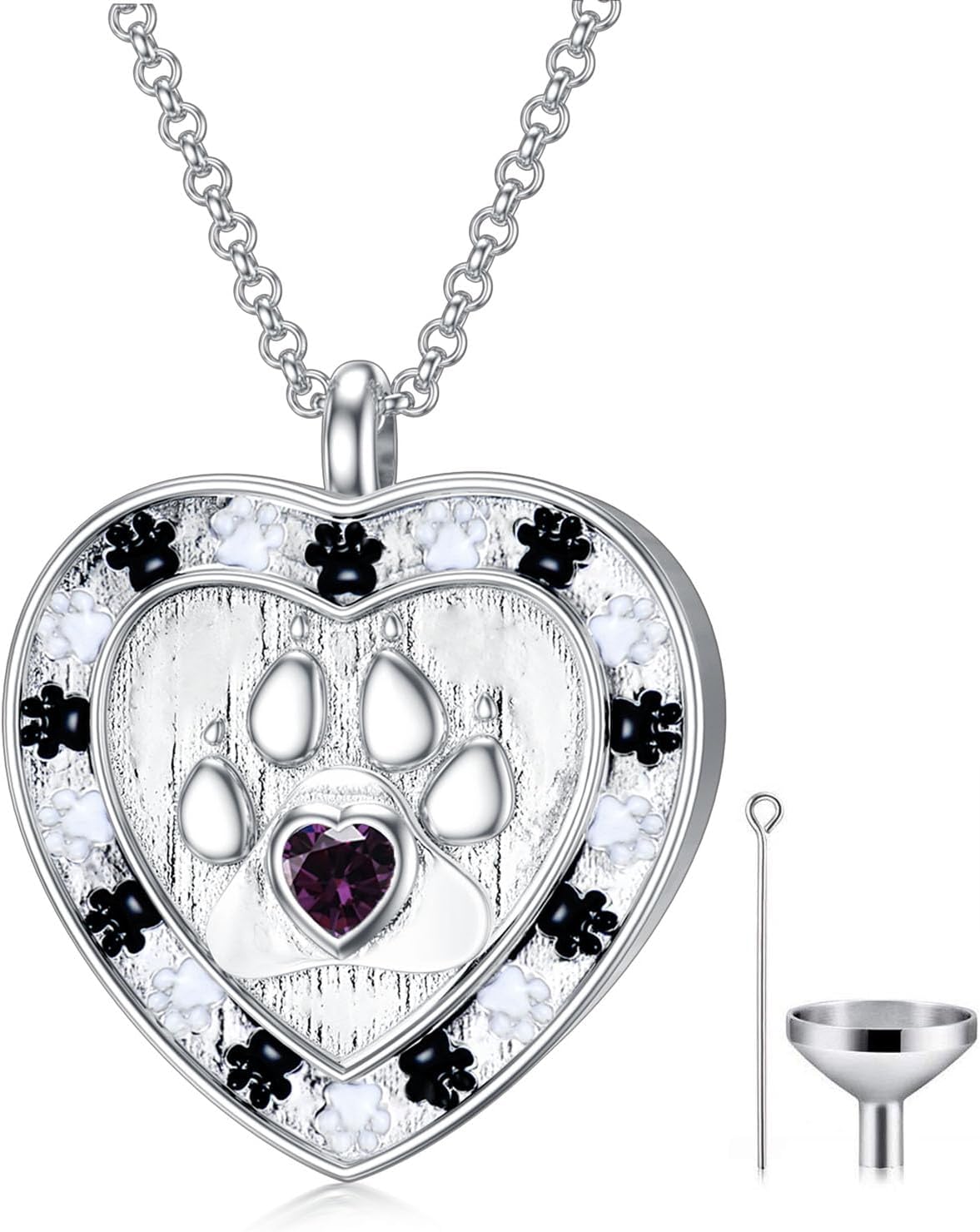 SOULMEET Memorial Pet Necklace for Ashes, Solid White Gold Paw Print Urn Necklaces with Birthstone for Ashes Keepsake Cremation Jewelry for Pet Cats Dogs