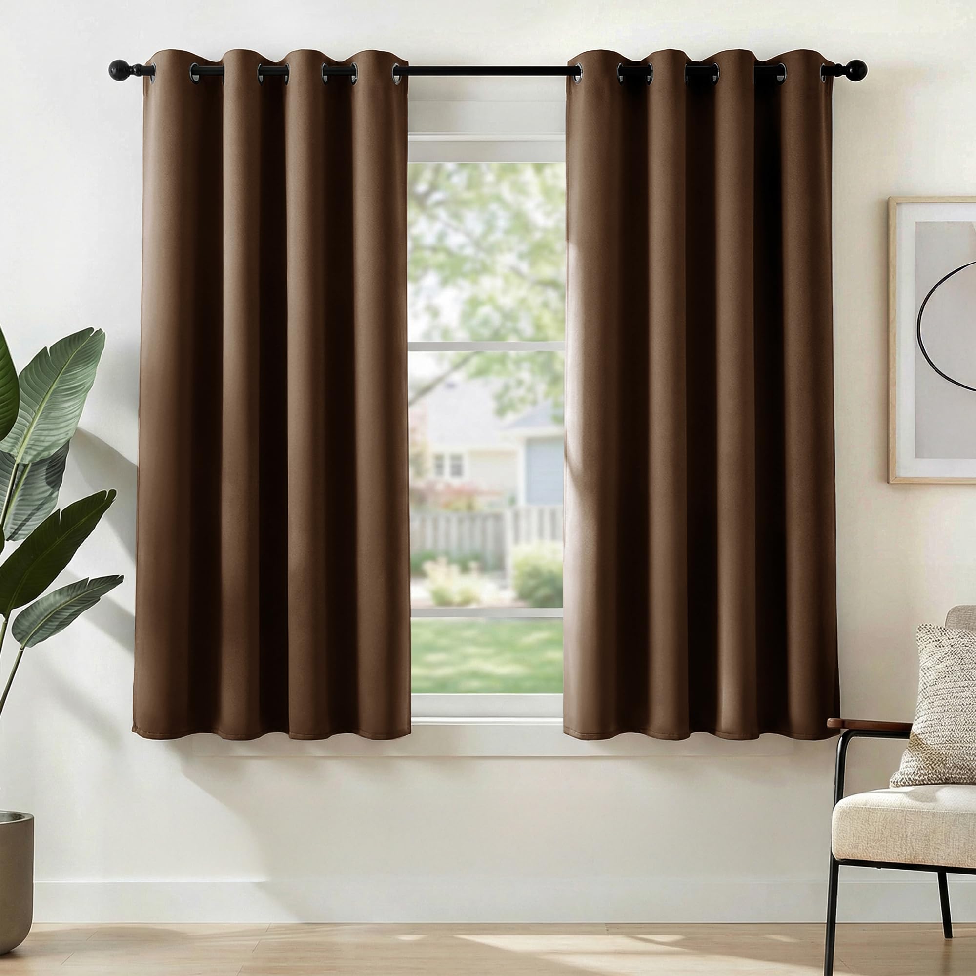 Deconovo Brown Functional Energy Saving Curtains Thermal Insulated Blackout Curtains Eyelet Curtains For Kids Bedroom W52 X L54