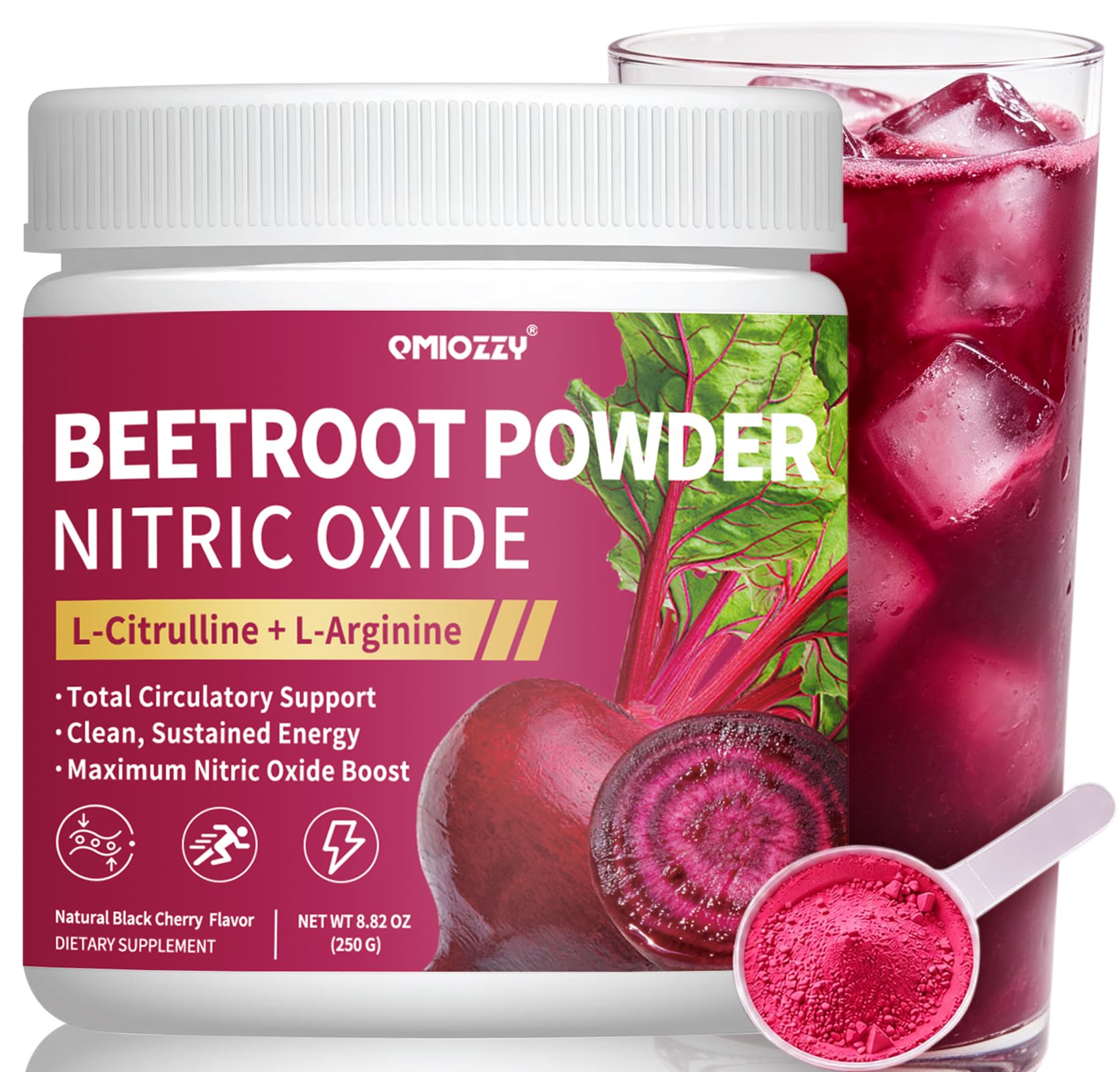 Qmiozzy Pré-treino em pó com L-citrulina, L-arginina e beterraba 3.000 mg + 2.000 mg + 1.500 mg, 250 g